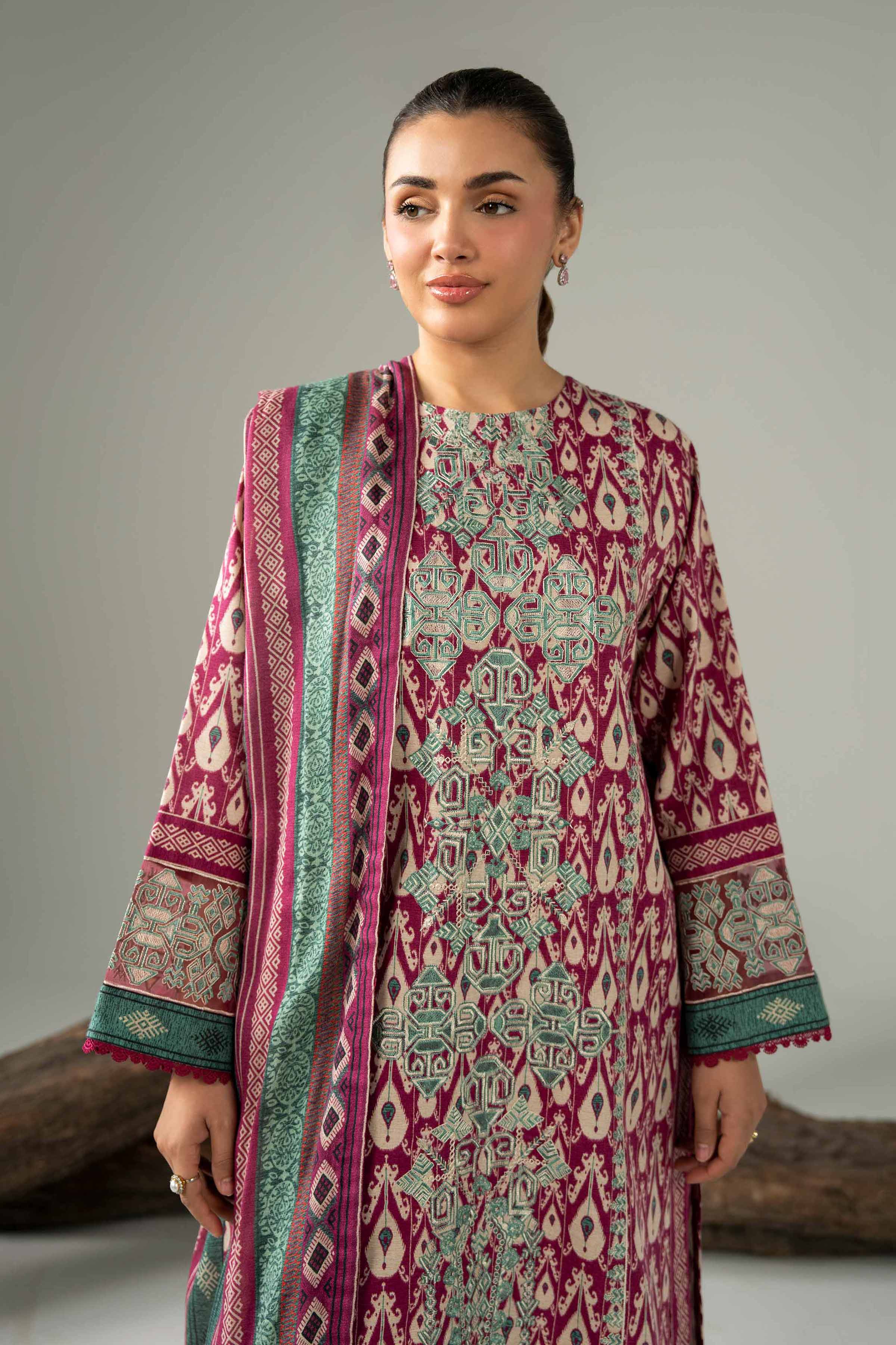 3 Piece - Digital Printed Embroidered Suit - 42502989 Unstitched Purple Karandi 3PC Embroidered