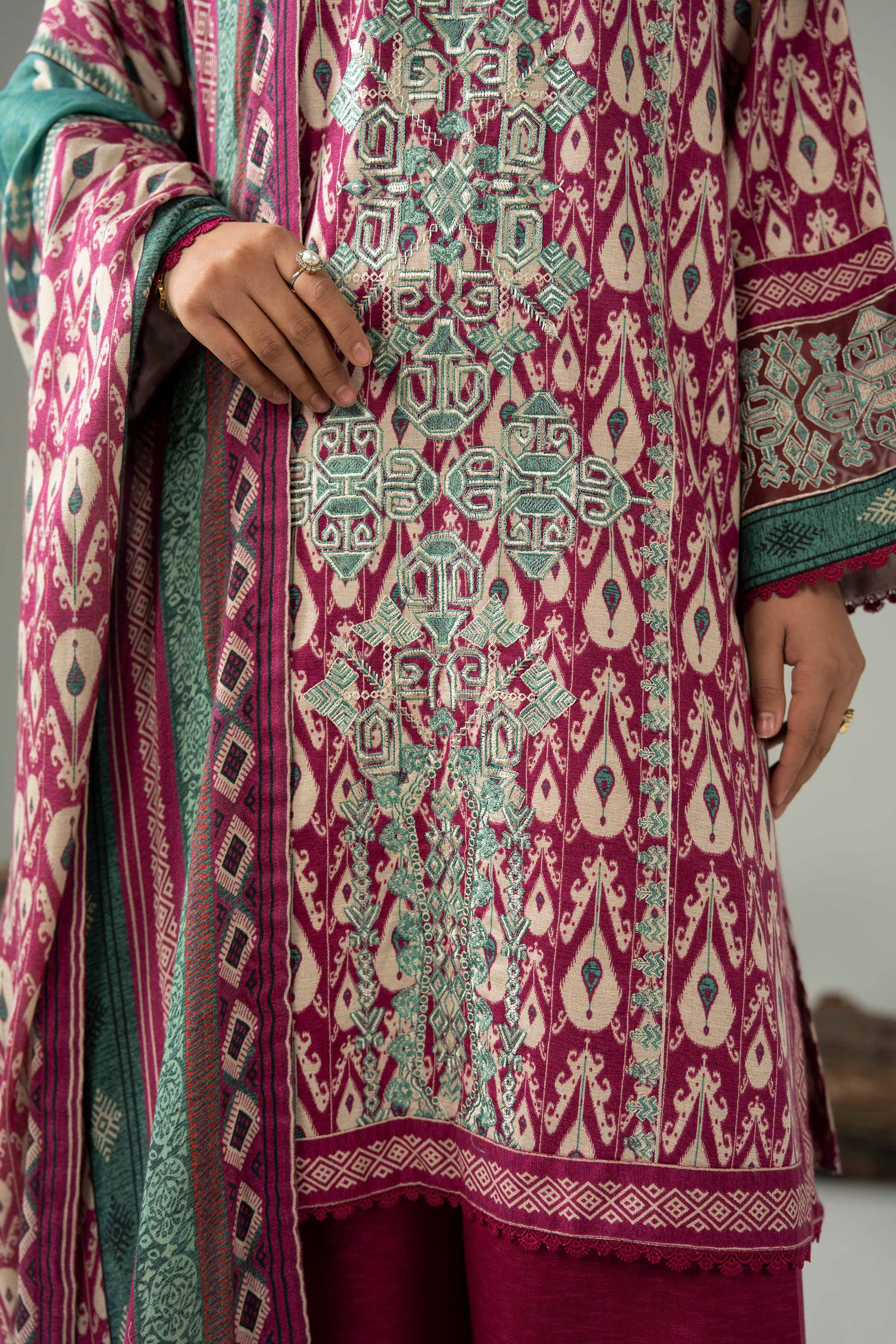 3 Piece - Digital Printed Embroidered Suit - 42502989 Unstitched Purple Karandi 3PC Embroidered