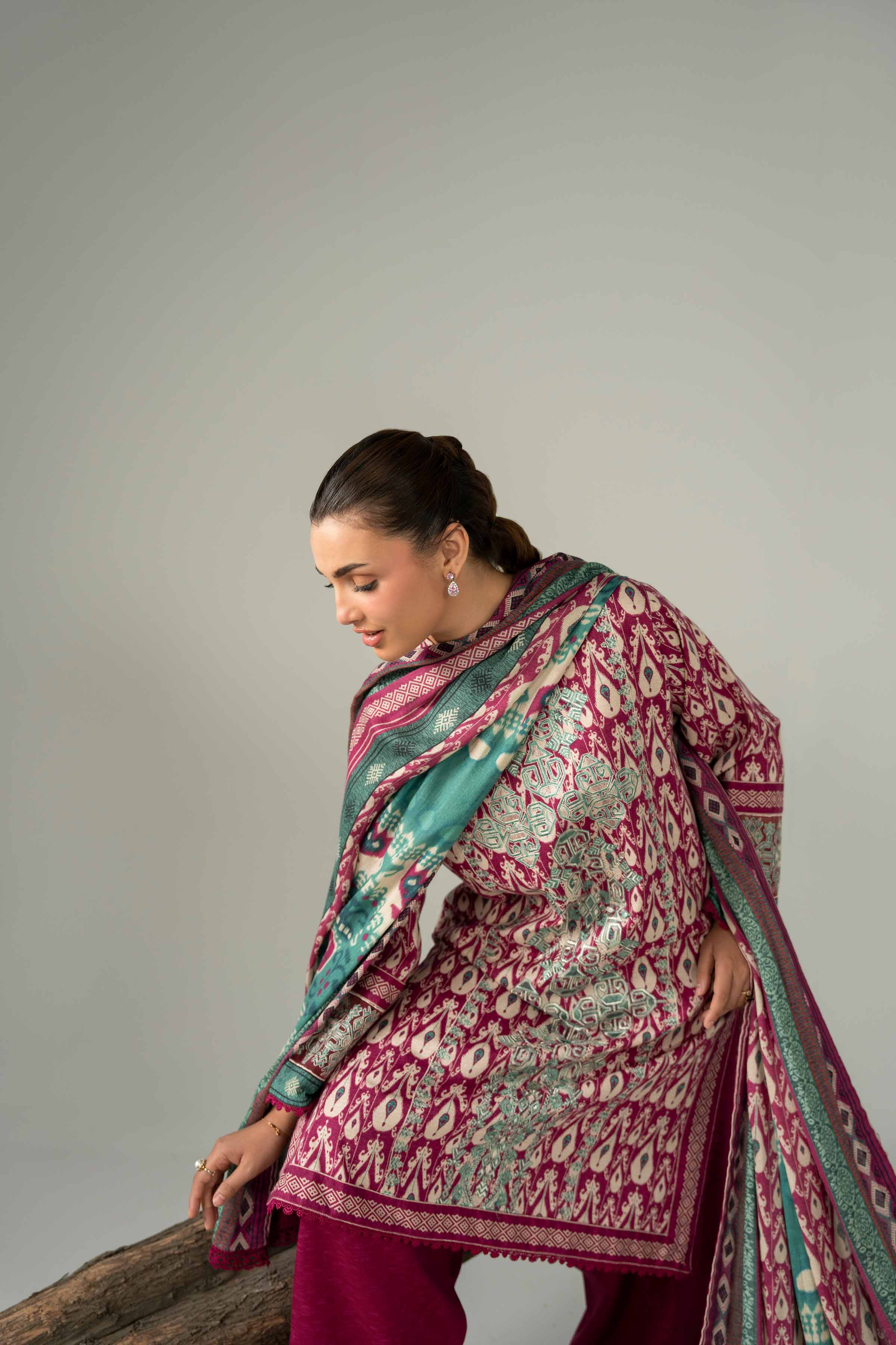 3 Piece - Digital Printed Embroidered Suit - 42502989 Unstitched Purple Karandi 3PC Embroidered