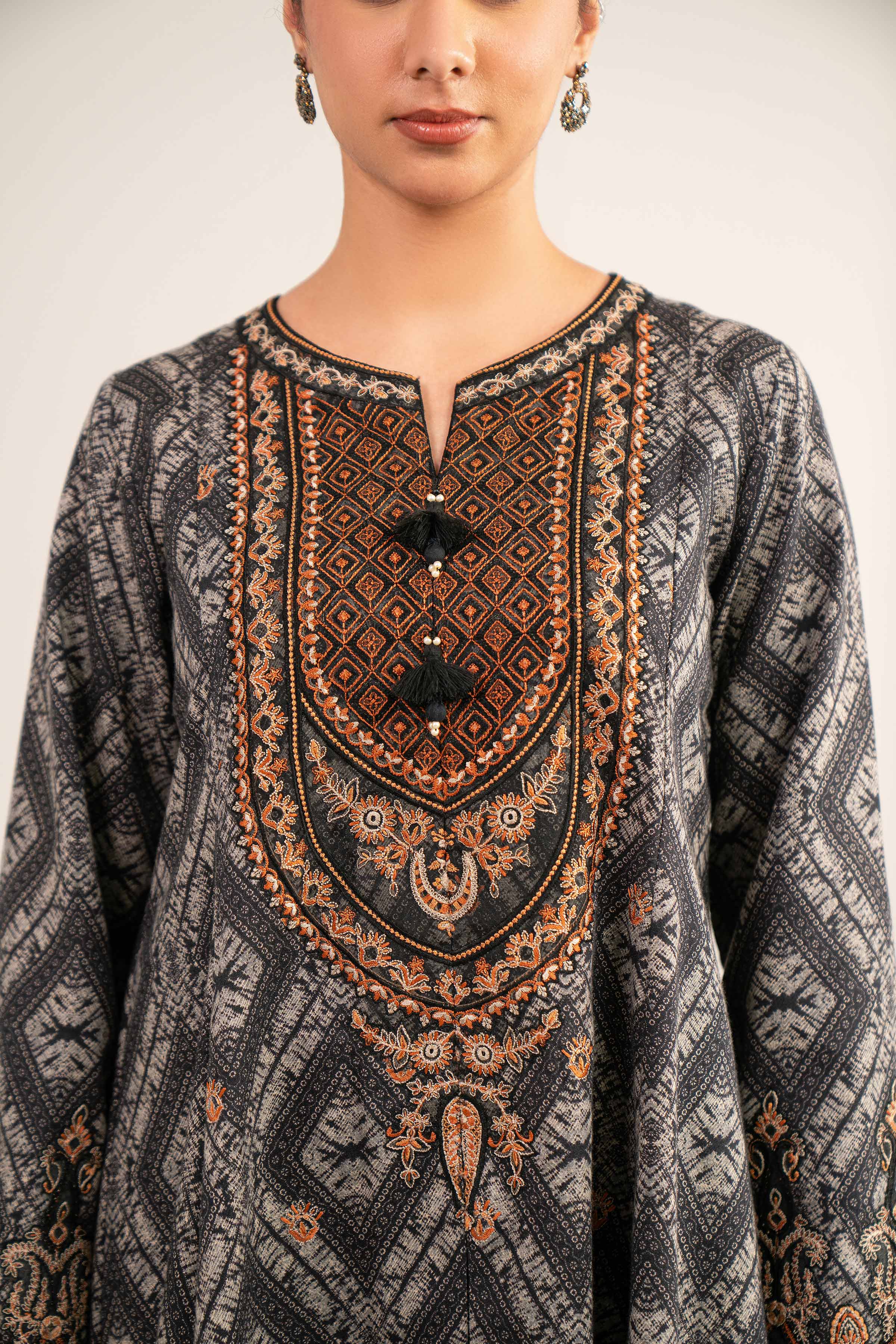 3 Piece - Digital Printed Embroidered Suit - 42502992 Unstitched Black Karandi 3PC Embroidered