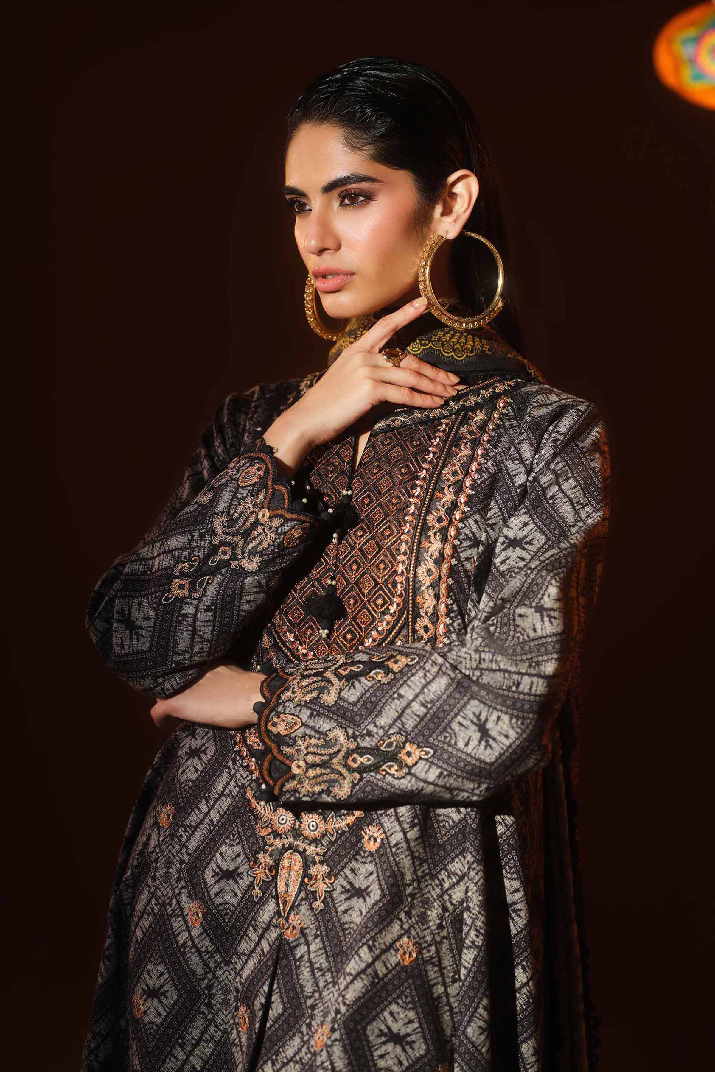 3 Piece - Digital Printed Embroidered Suit - 42502992 Unstitched Black Karandi 3PC Embroidered