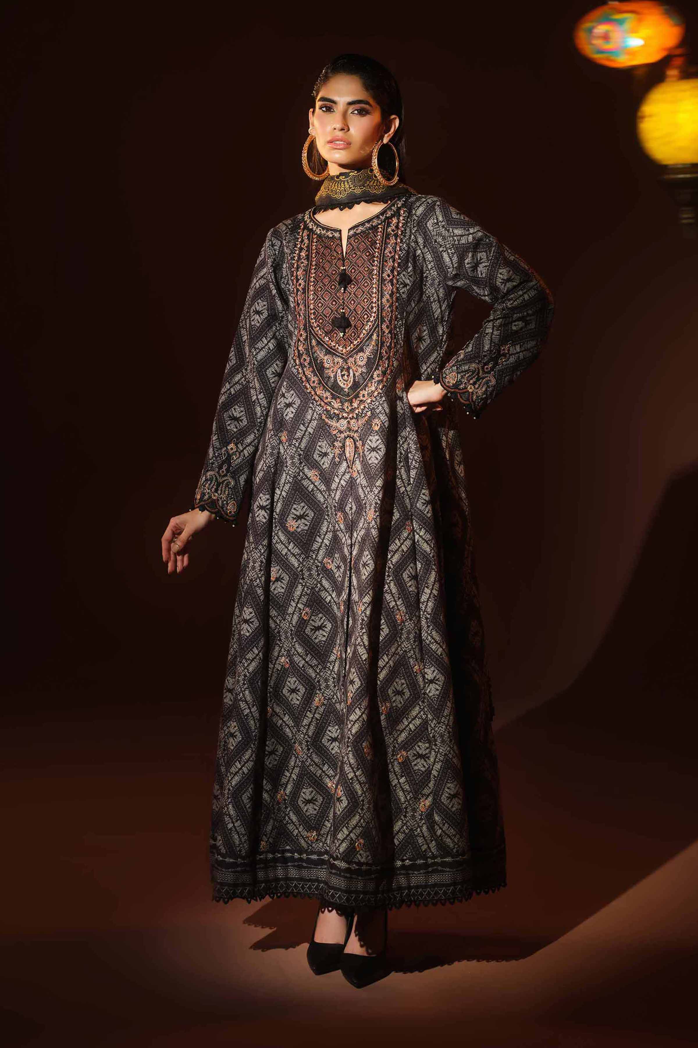3 Piece - Digital Printed Embroidered Suit - 42502992 Unstitched Black Karandi 3PC Embroidered