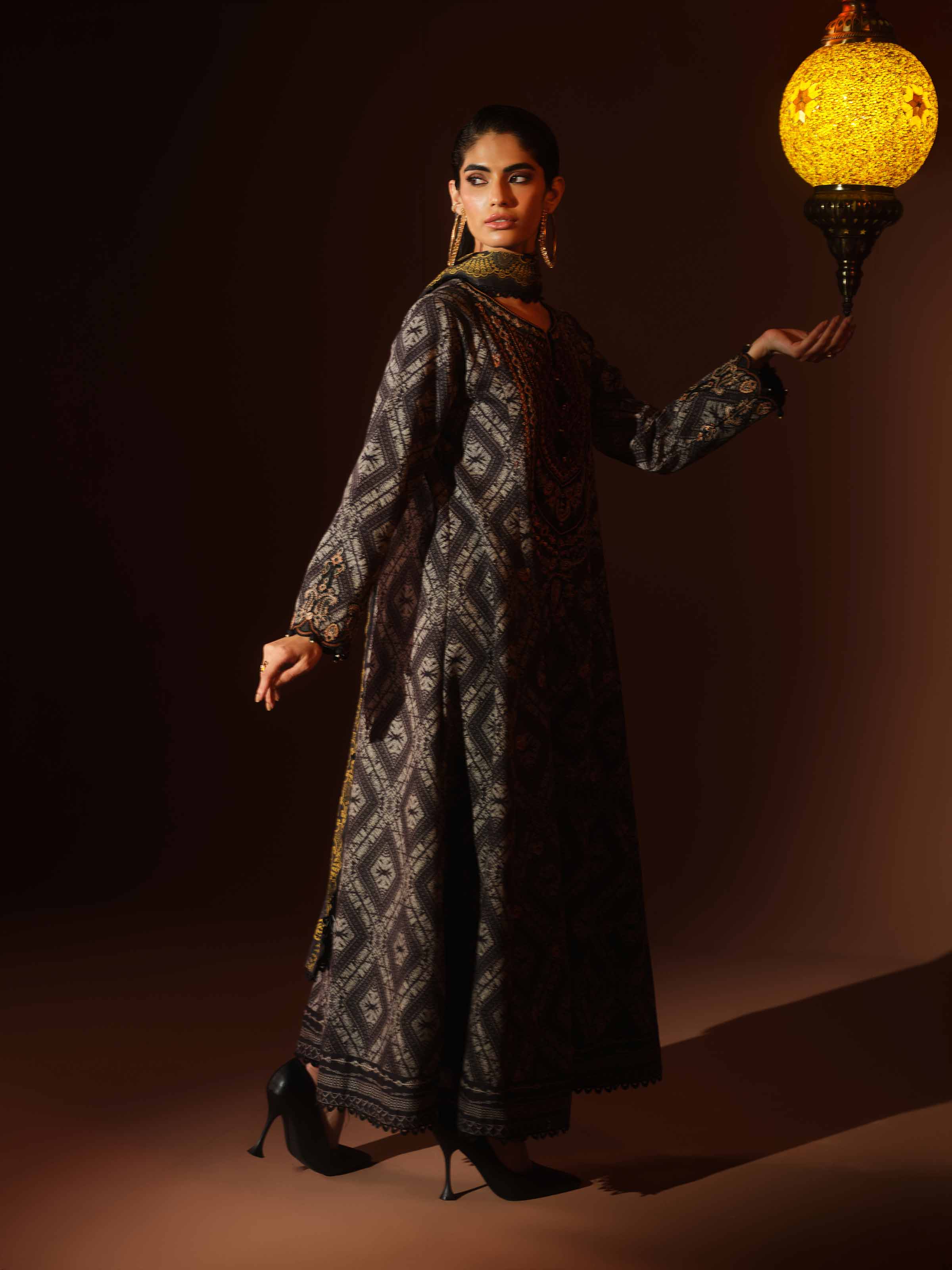 3 Piece - Digital Printed Embroidered Suit - 42502992 Unstitched Black Karandi 3PC Embroidered