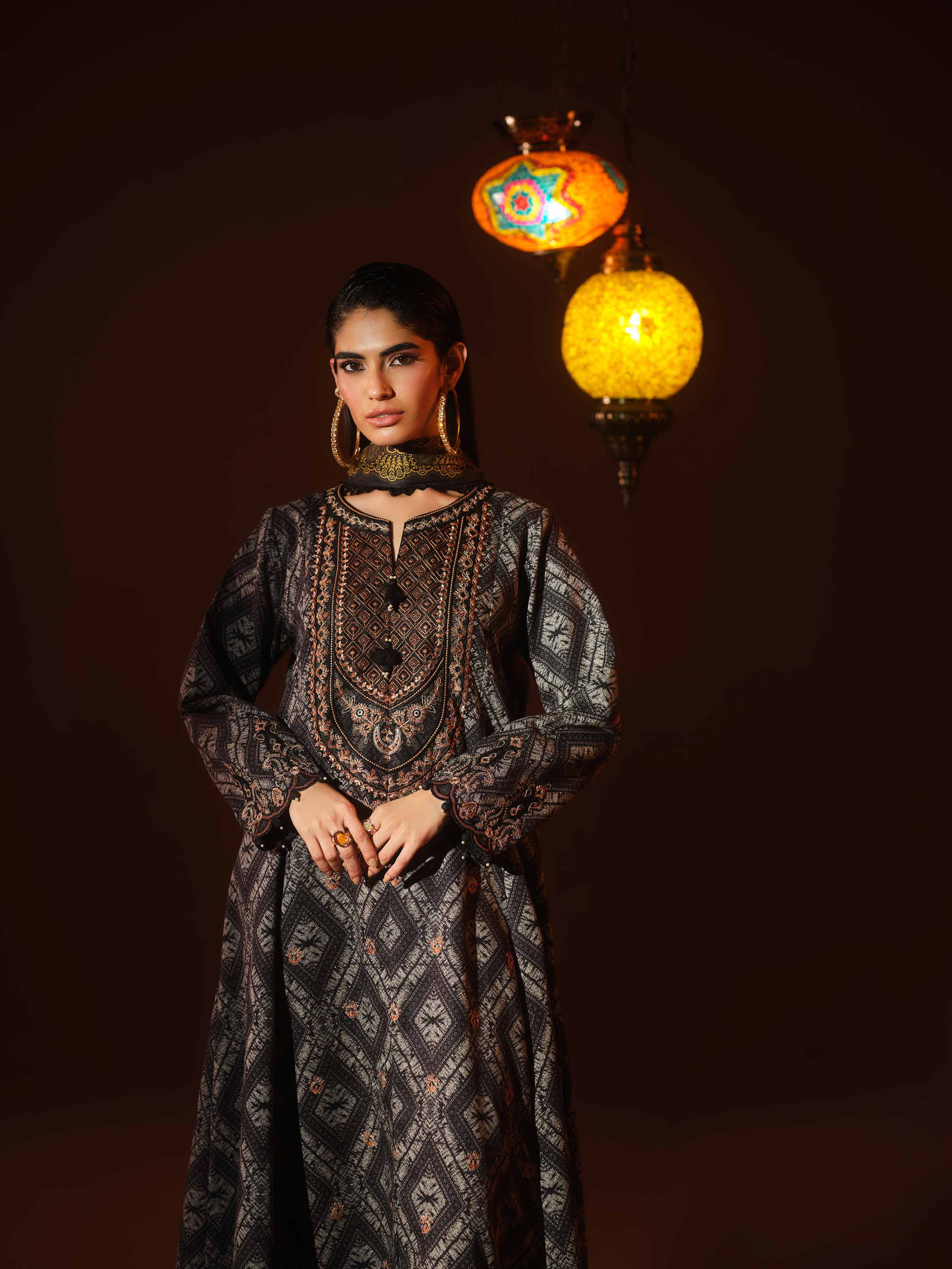 3 Piece - Digital Printed Embroidered Suit - 42502992 Unstitched Black Karandi 3PC Embroidered