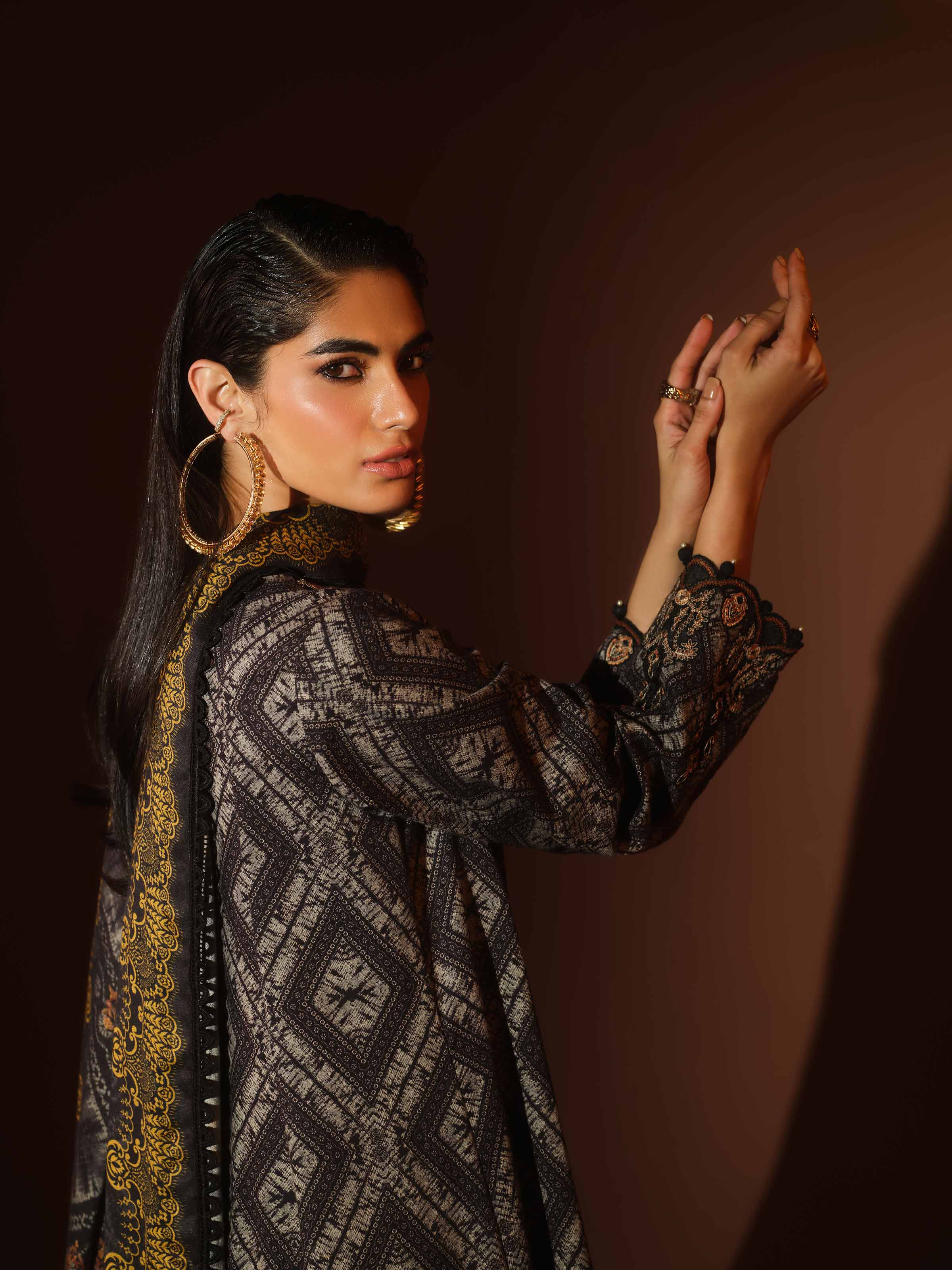 3 Piece - Digital Printed Embroidered Suit - 42502992 Unstitched Black Karandi 3PC Embroidered