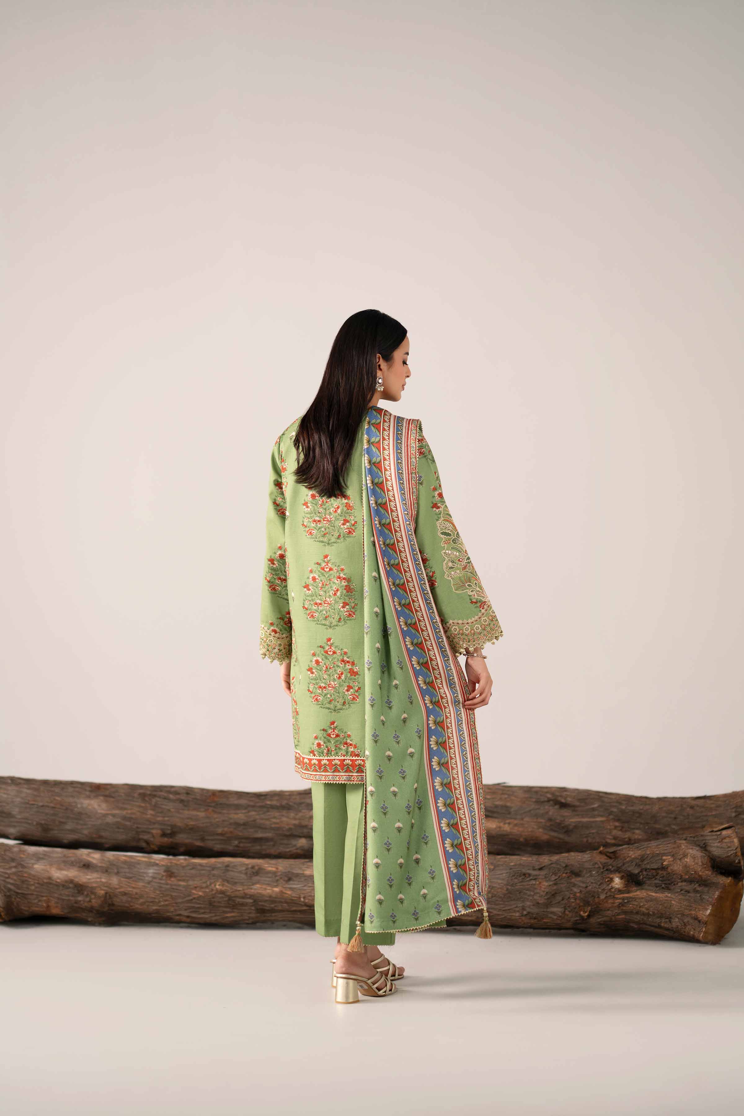 3 Piece - Printed Embroidered Suit - 42503536 Unstitched Green Khaddar 3PC Embroidered