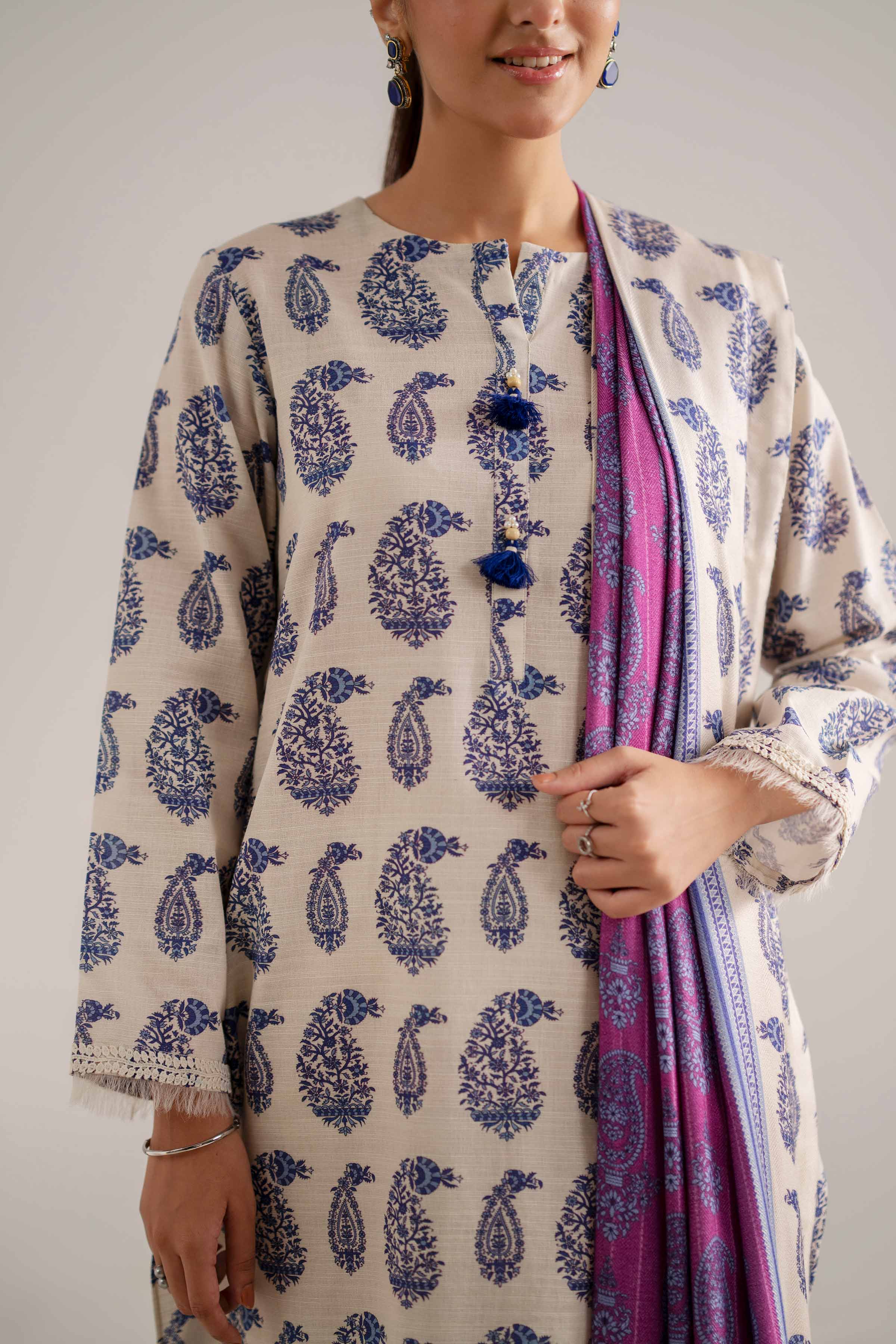 3 Piece - Printed Suit - 42503547 Unstitched Purple Khaddar 3PC Printed