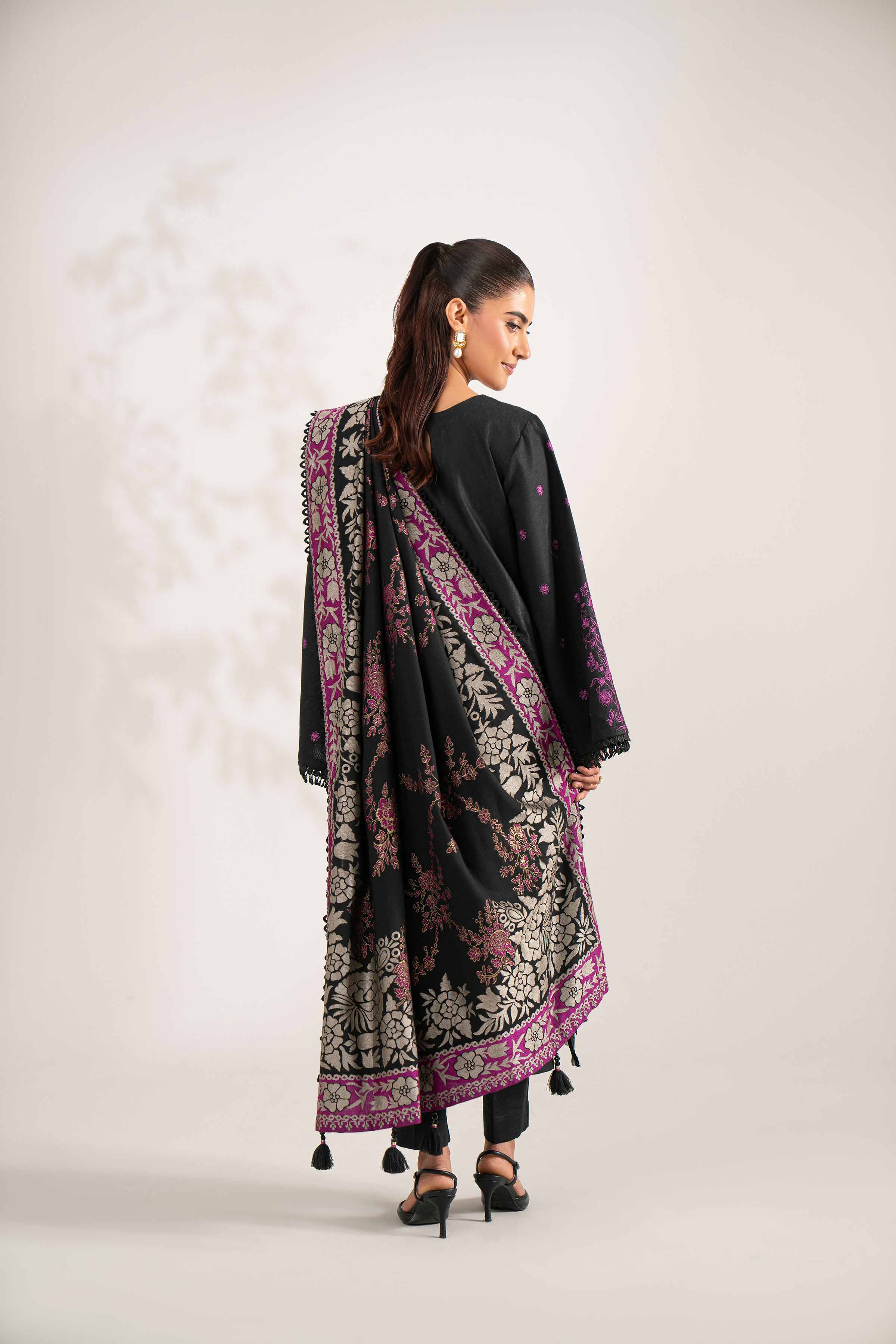 3 Piece - Embroidered Suit - 42503567 Unstitched Black Karandi 3PC Embroidered