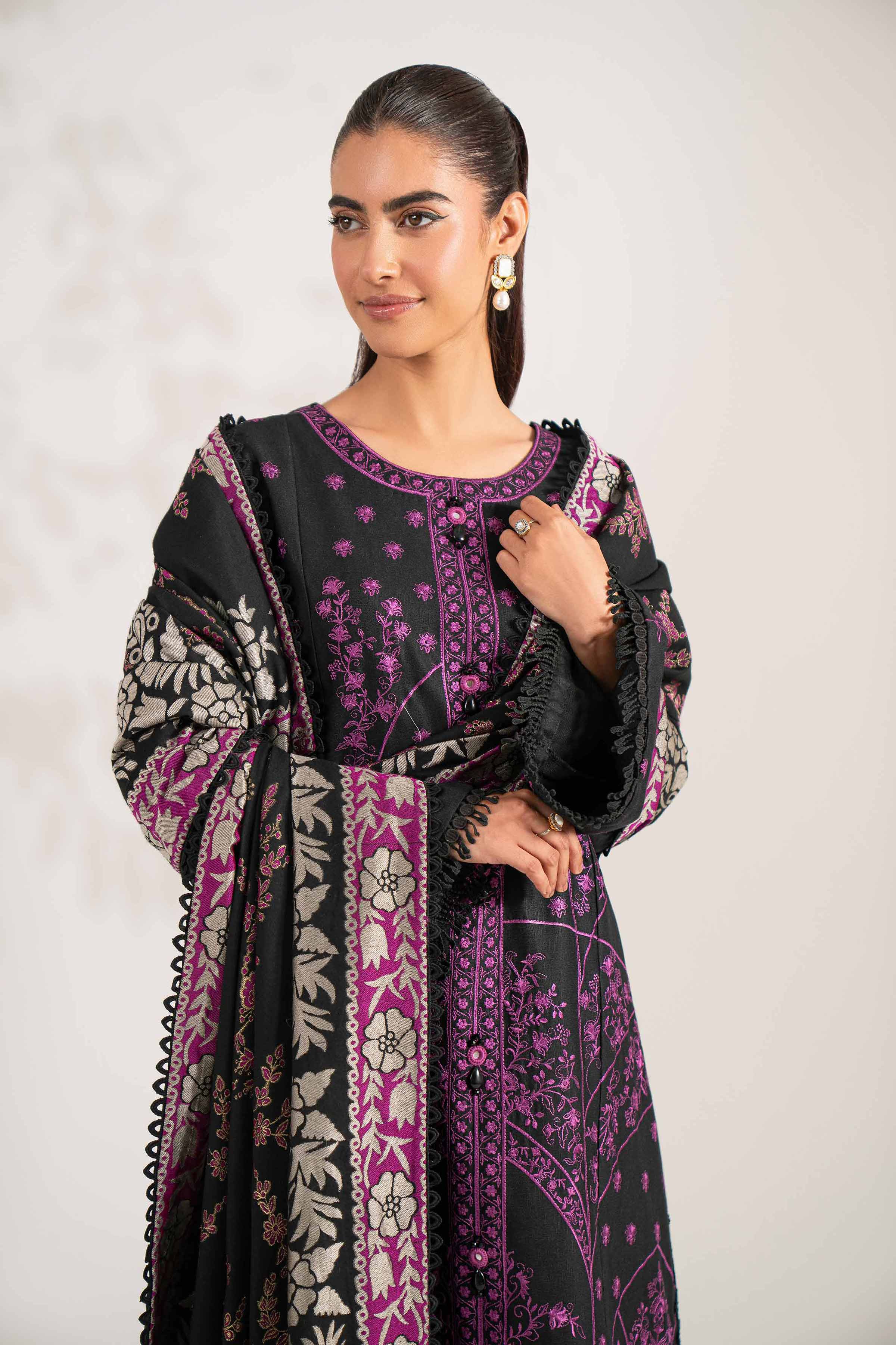 3 Piece - Embroidered Suit - 42503567 Unstitched Black Karandi 3PC Embroidered