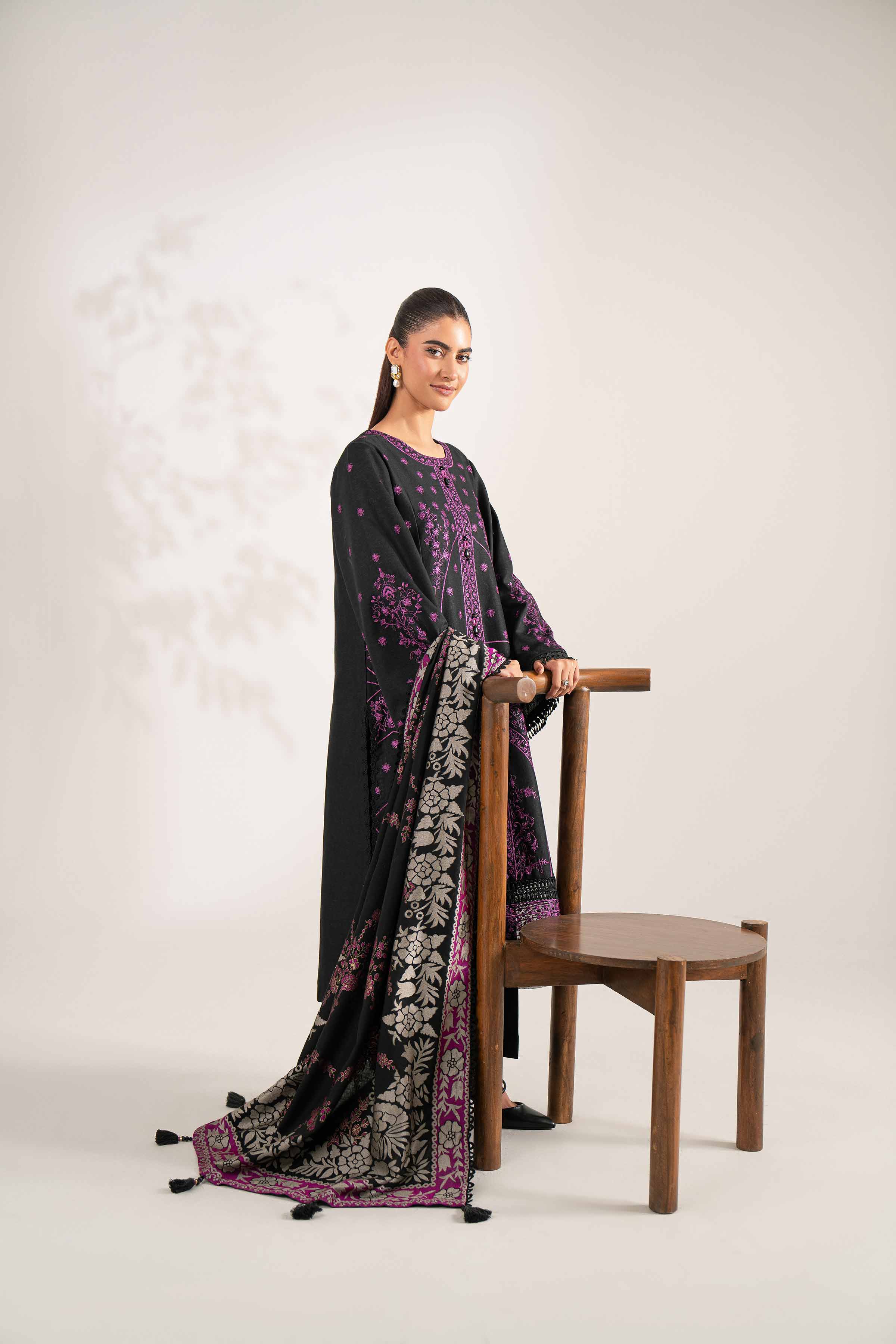 3 Piece - Embroidered Suit - 42503567 Unstitched Black Karandi 3PC Embroidered