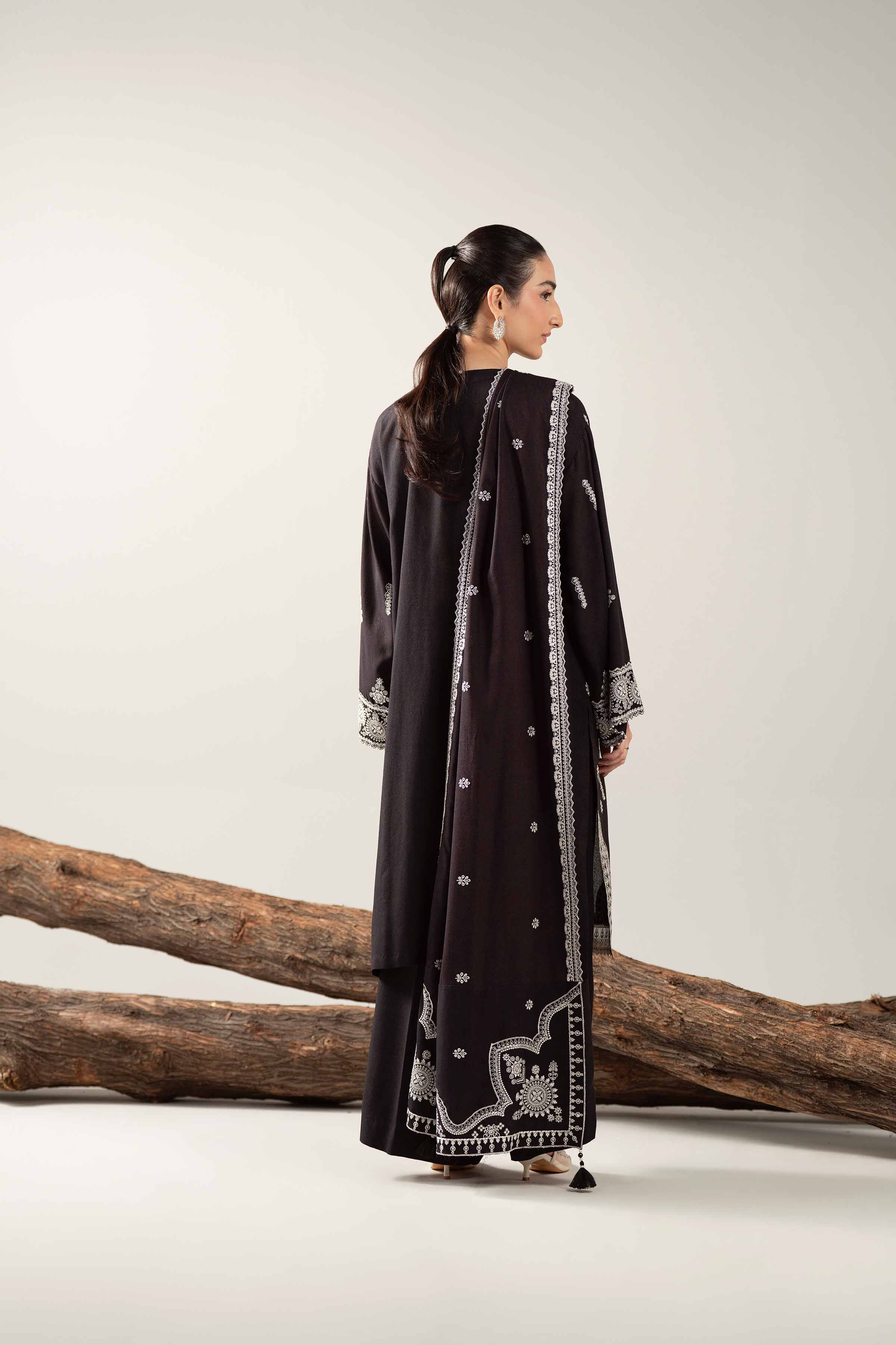 3 Piece - Embroidered Suit - 42503587 Unstitched Black Karandi 3PC Embroidered