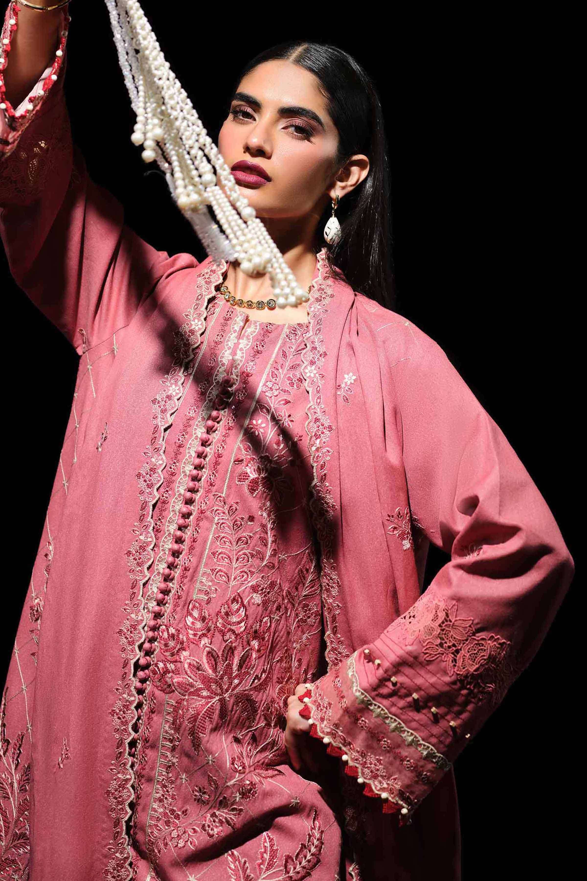 3 Piece - Embroidered Suit - 42503590 Unstitched Pink Karandi 3PC Embroidered