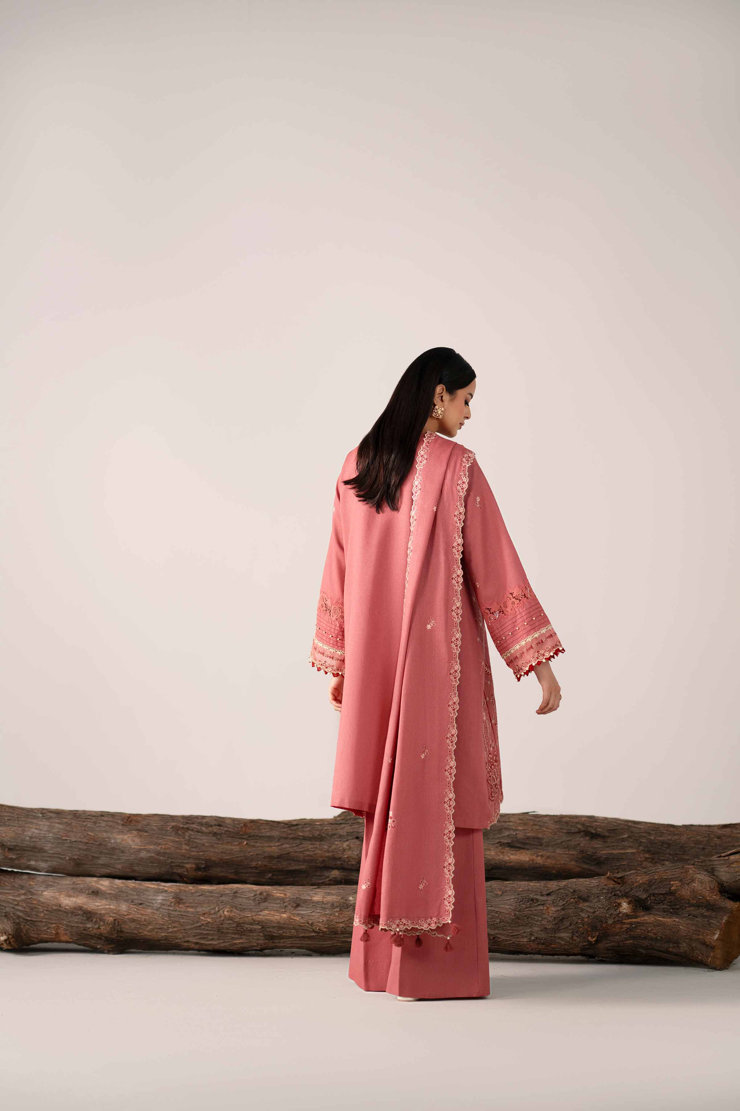 3 Piece - Embroidered Suit - 42503590 Unstitched Pink Karandi 3PC Embroidered