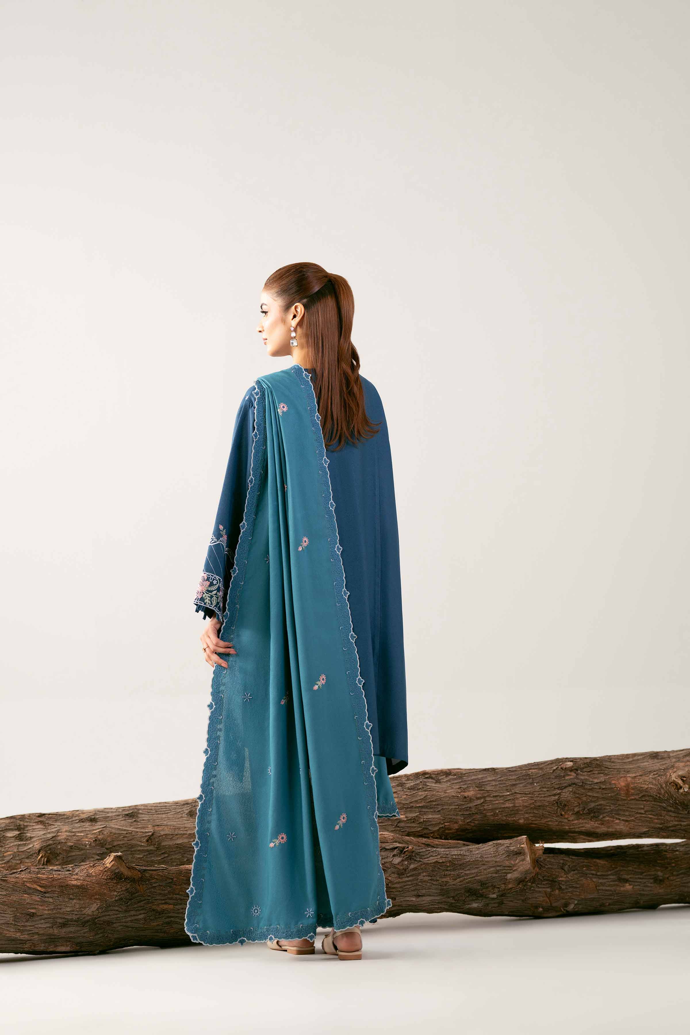 3 Piece - Embroidered Suit - 42503593 Unstitched Blue Karandi 3PC Embroidered