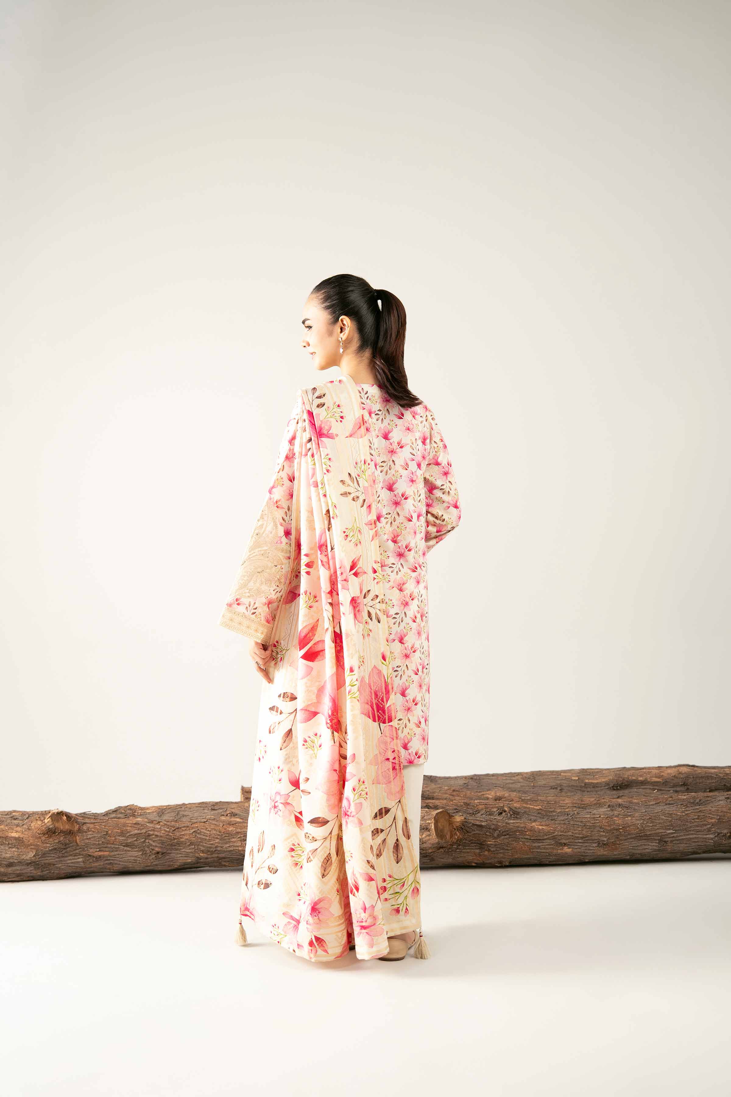 3 Piece - Digital Printed Embroidered Suit - 42503601 Unstitched Beige Jacquard 3PC Embroidered