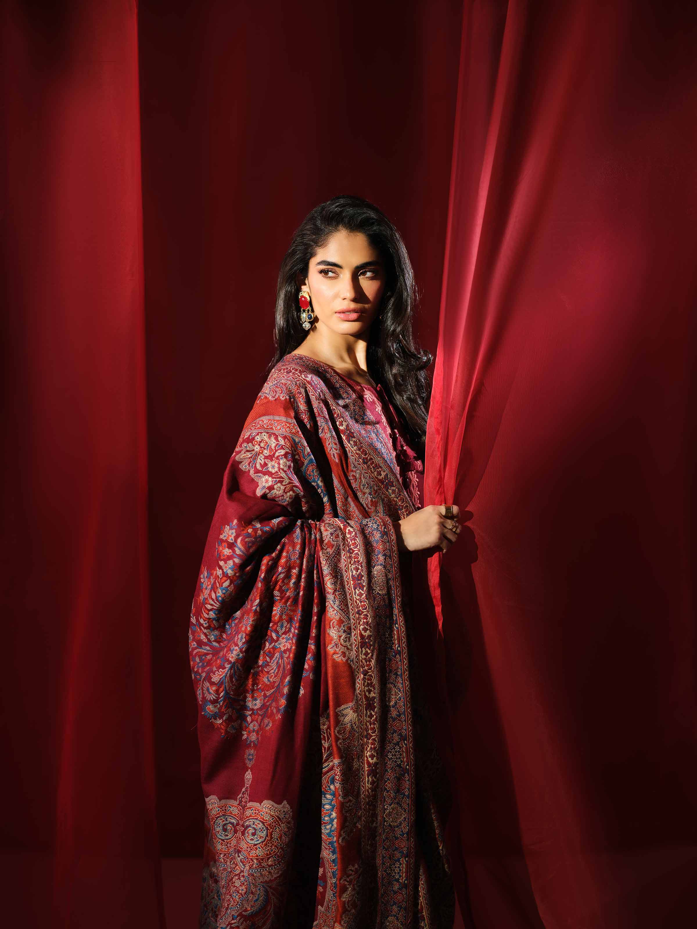 3 Piece - Embroidered Suit - 42503606 Unstitched Maroon Karandi 3PC Embroidered