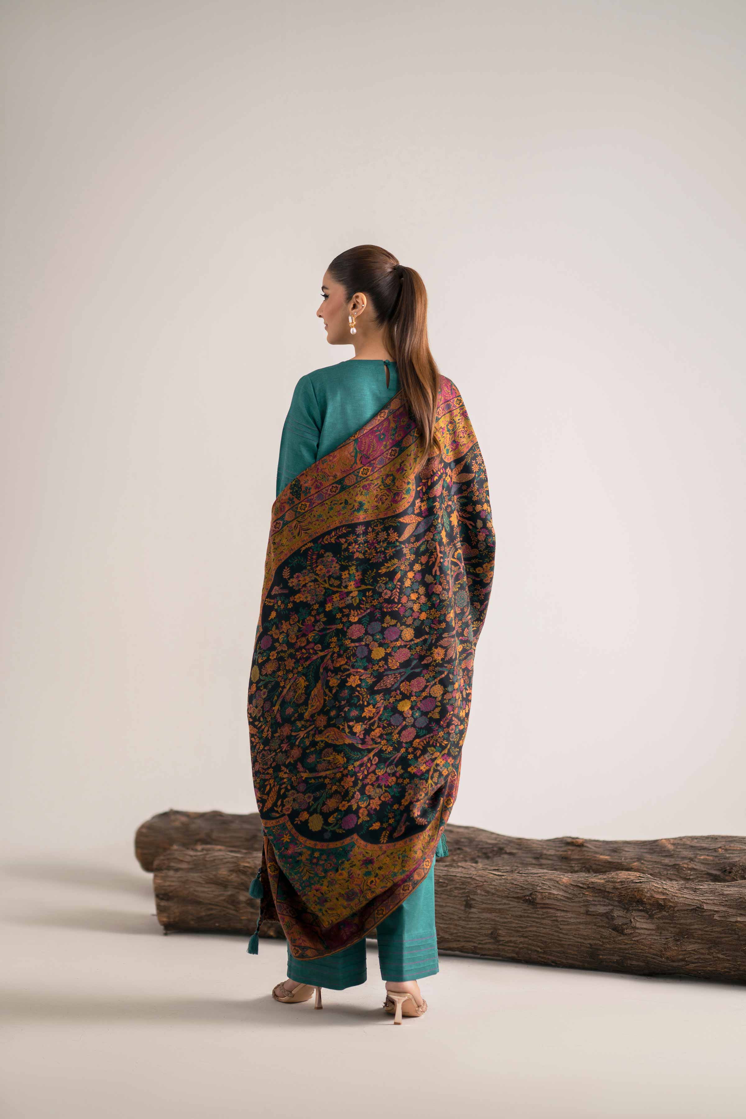 3 Piece - Embroidered Suit - 42503607 Unstitched Green Karandi 3PC Embroidered