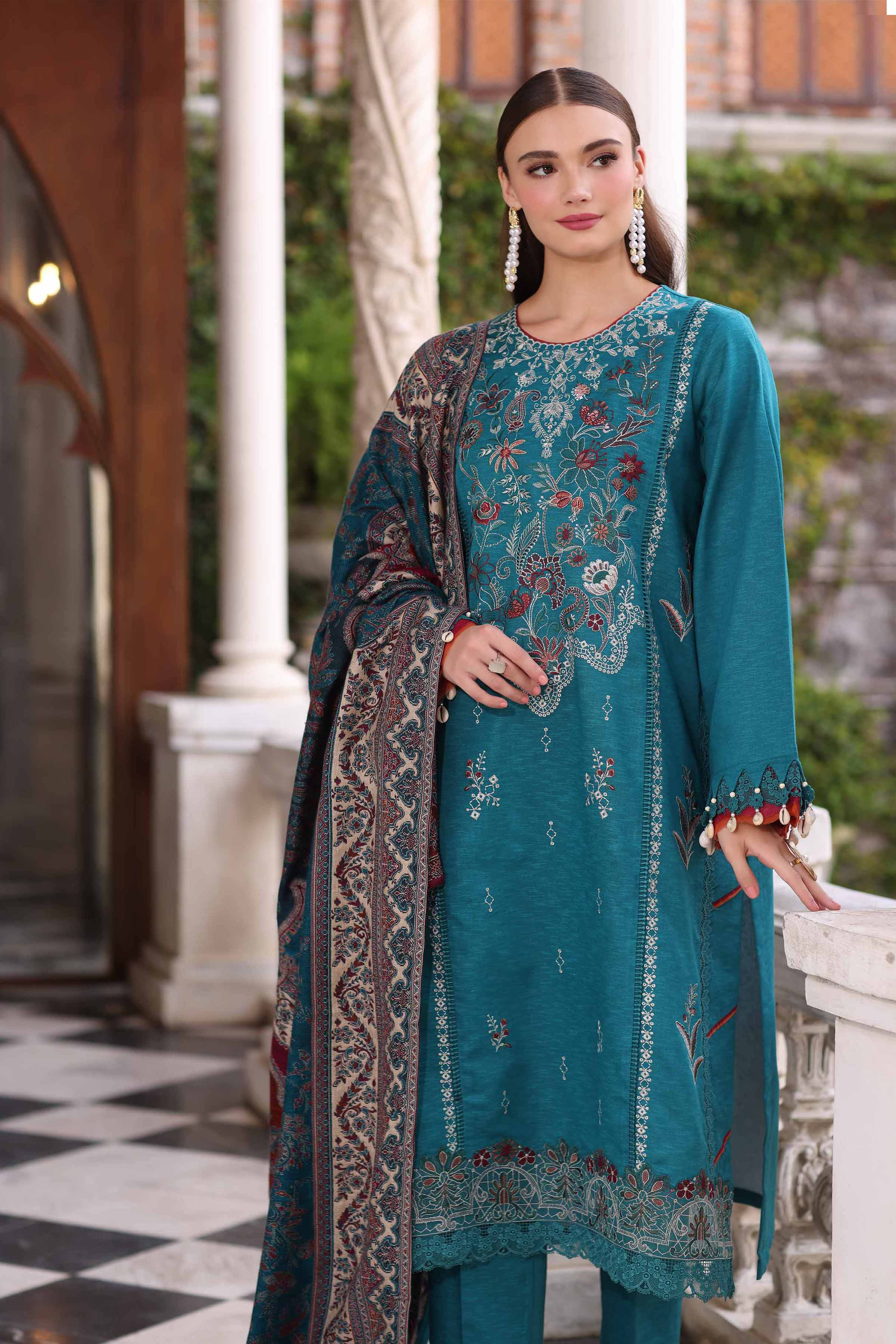 3 Piece - Embroidered Suit - 42503610 Unstitched Blue Karandi 3PC Embroidered