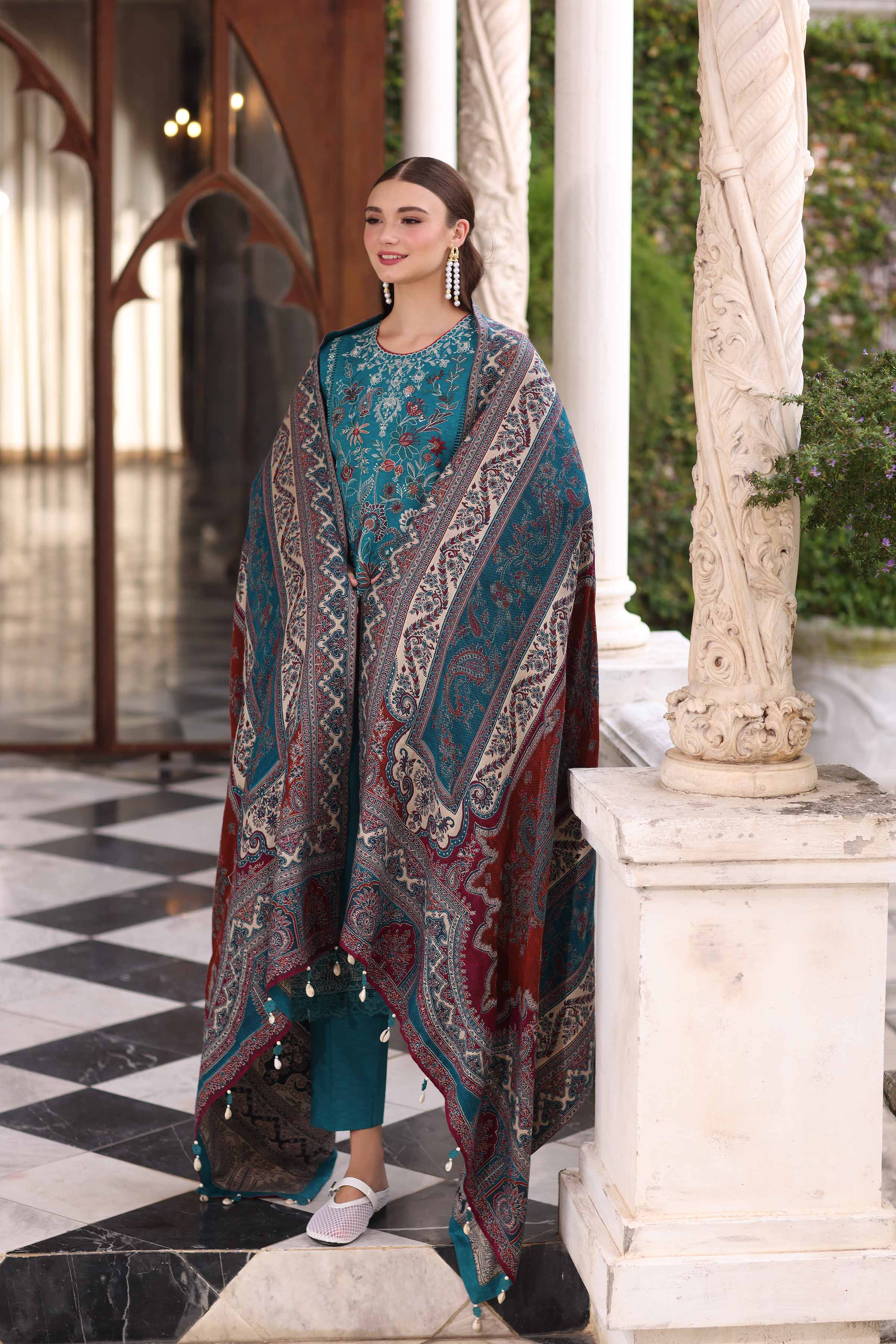 3 Piece - Embroidered Suit - 42503610 Unstitched Blue Karandi 3PC Embroidered