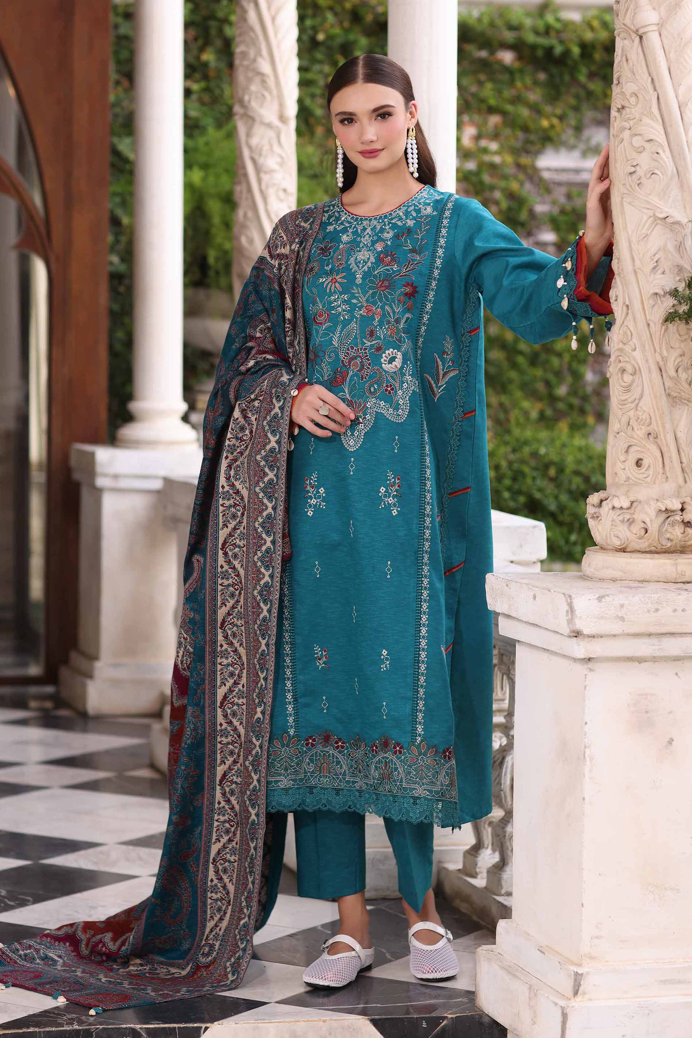 3 Piece - Embroidered Suit - 42503610 Unstitched Blue Karandi 3PC Embroidered