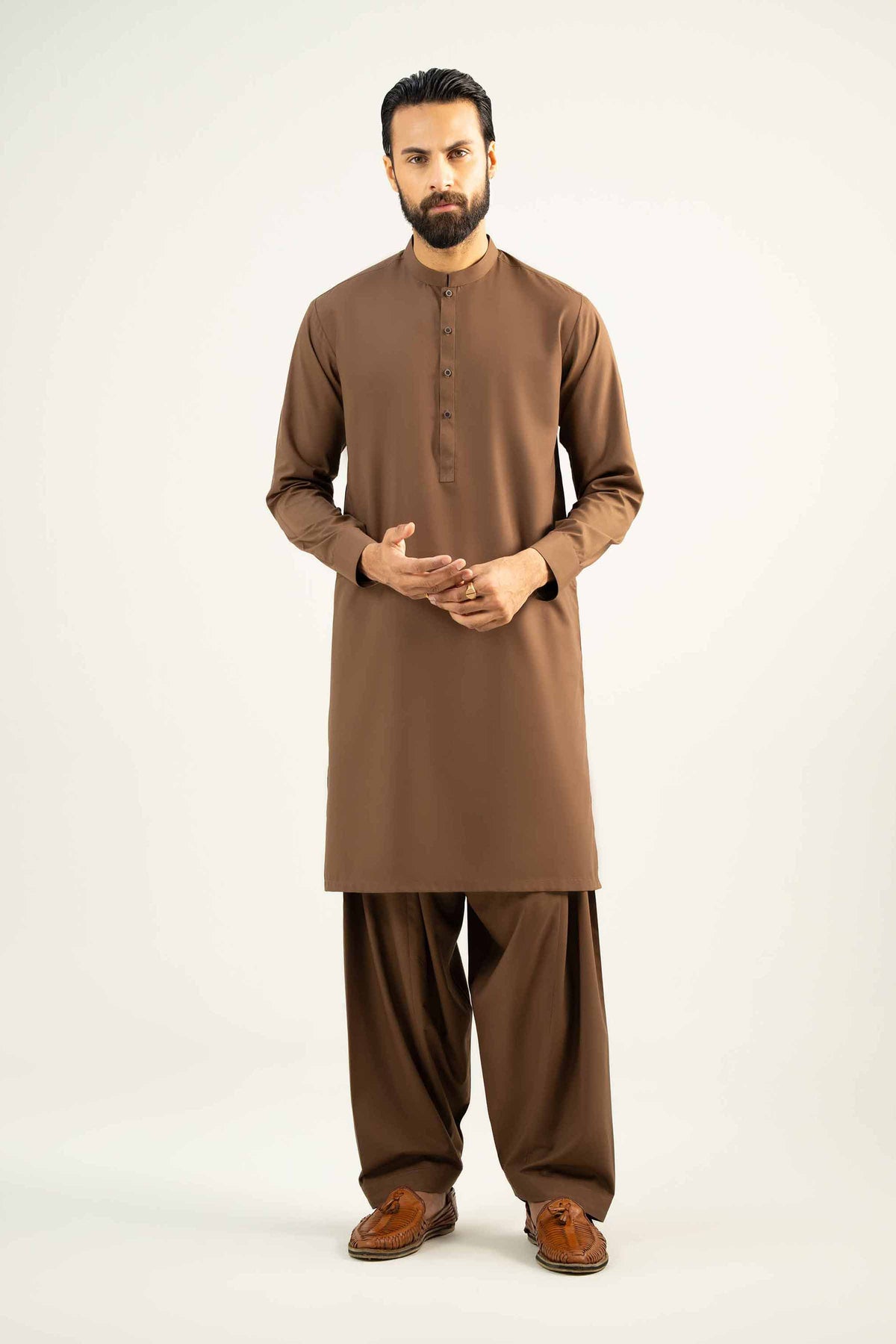 2 Piece - Naqsh Suit -  42508016 Brown Wash & Wear 2PC Non-Embroidered Nishat Australia