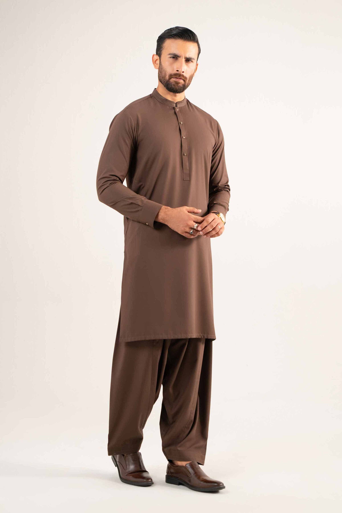 2 Piece - Naqsh Suit - 42508189 Brown Wash & Wear 2PC Non-Embroidered Nishat Australia