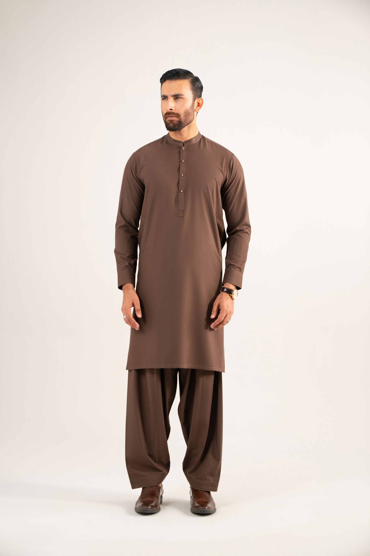 2 Piece - Naqsh Suit - 42508189 Brown Wash & Wear 2PC Non-Embroidered Nishat Australia