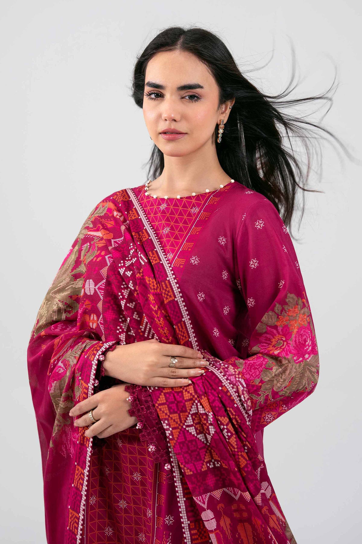 3 Piece - Digital Printed Embroidered Suit - 42601457 Maroon Lawn 3PC Embroidered Nishat Australia