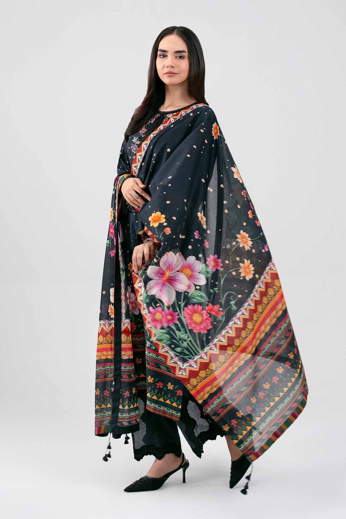 3 Piece - Digital Printed Embroidered Suit - 42601458 Black Lawn 3PC Embroidered Nishat Australia