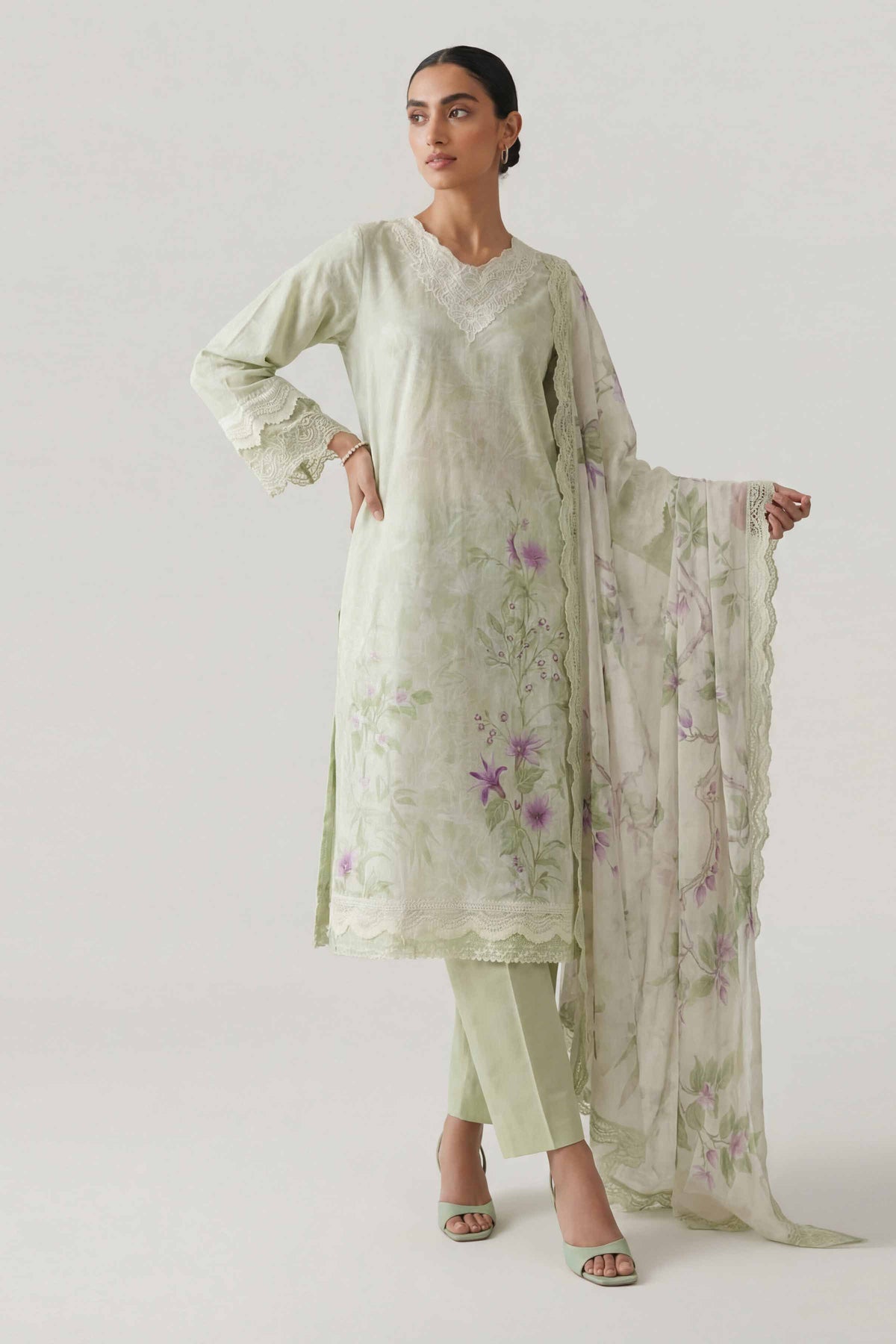 3 Piece - Digital Printed Embroidered Suit - 42601460 Beige Lawn 3PC Embroidered Nishat Australia