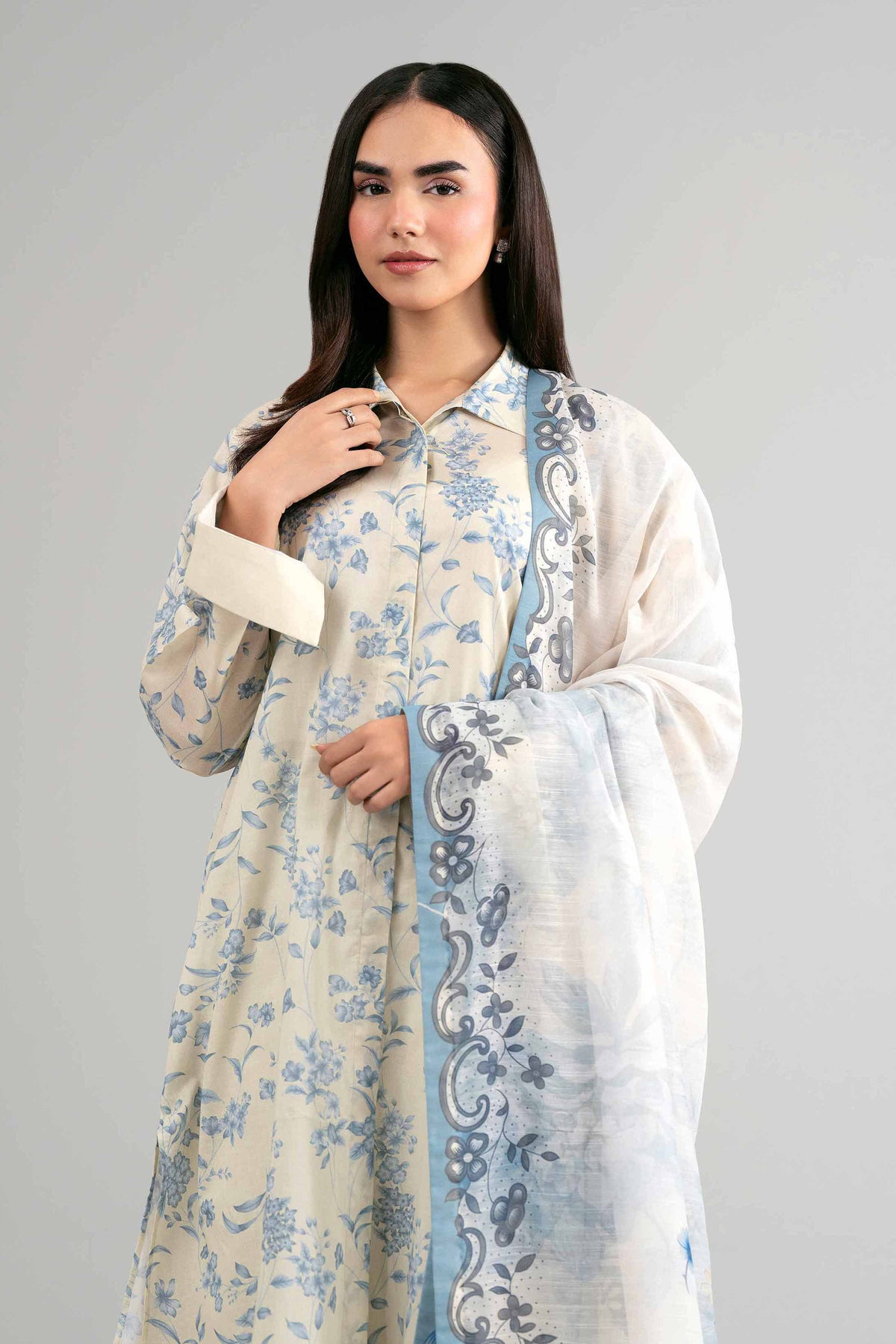 3 Piece - Digital Printed Suit - 42601498 Beige Lawn 3PC Printed Nishat Australia