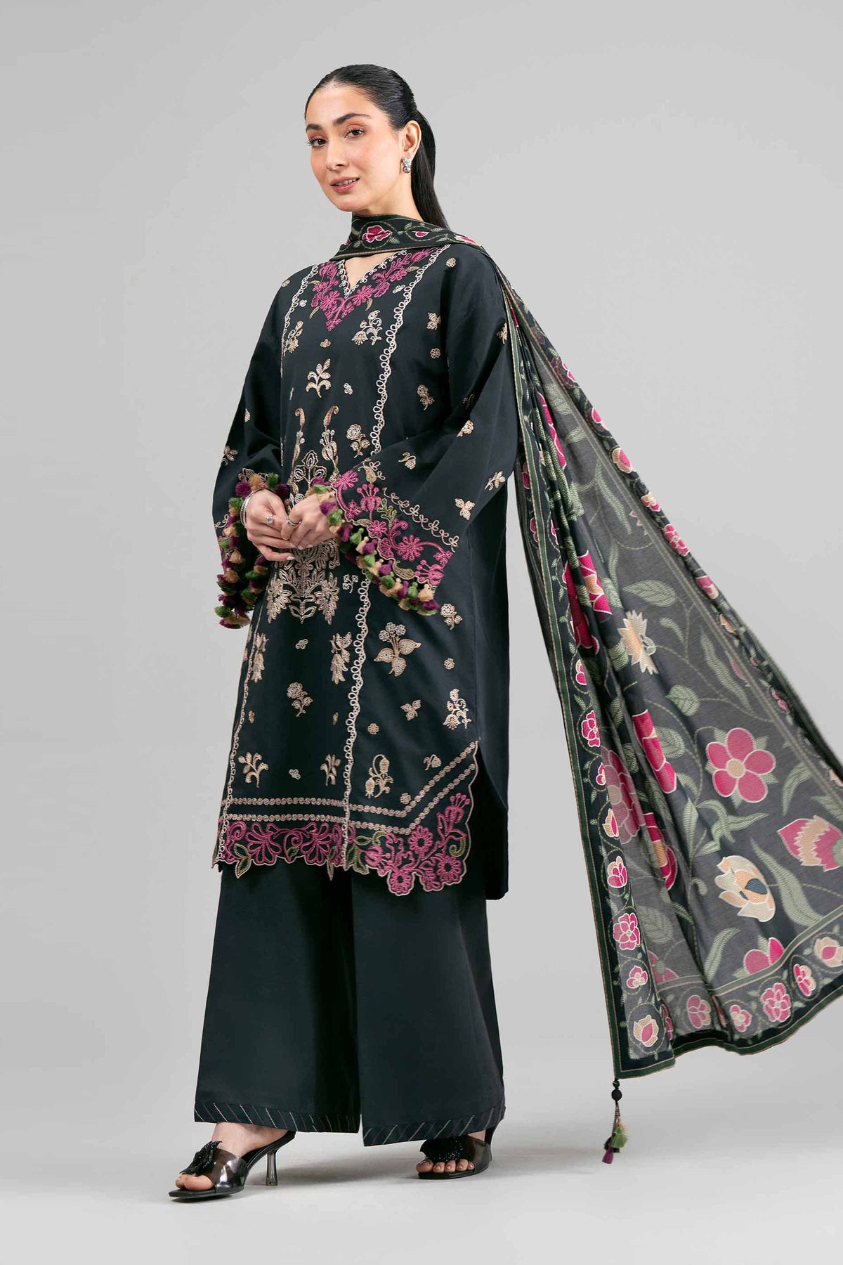 3 Piece - Digital Printed Embroidered Suit - 42601525 Black Lawn 3PC Embroidered Nishat Australia