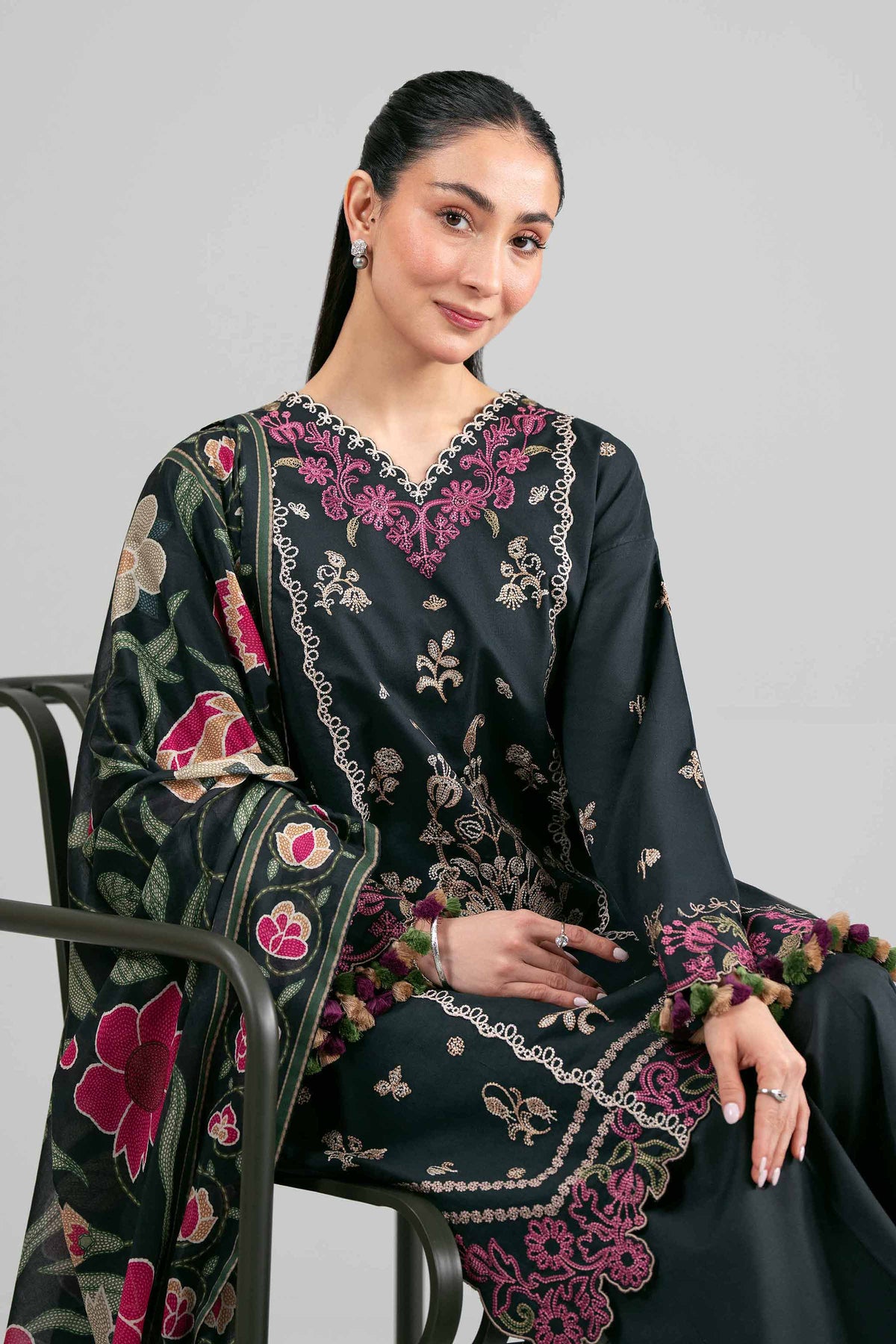 3 Piece - Digital Printed Embroidered Suit - 42601525 Black Lawn 3PC Embroidered Nishat Australia