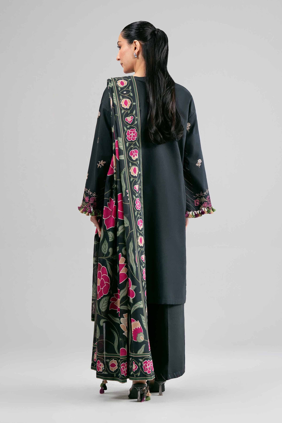 3 Piece - Digital Printed Embroidered Suit - 42601525 Black Lawn 3PC Embroidered Nishat Australia