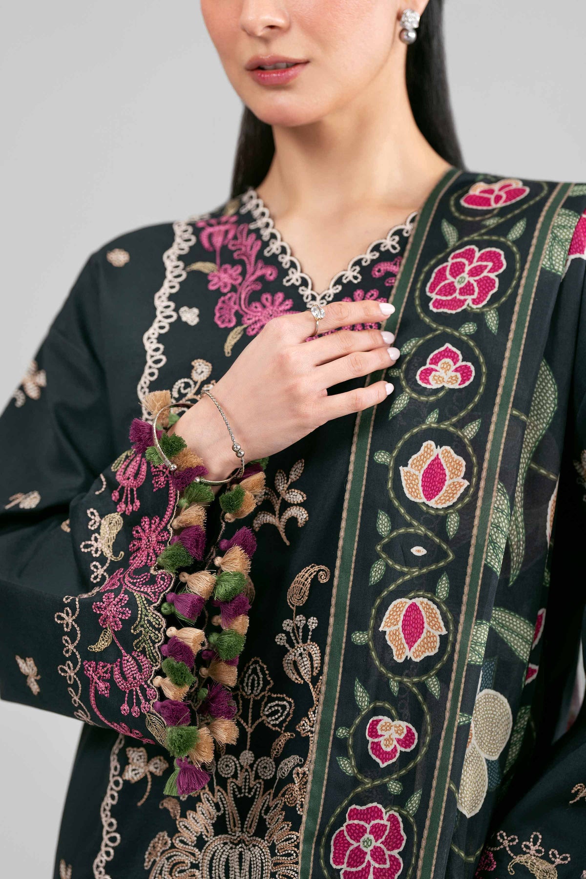 3 Piece - Digital Printed Embroidered Suit - 42601525 Black Lawn 3PC Embroidered Nishat Australia