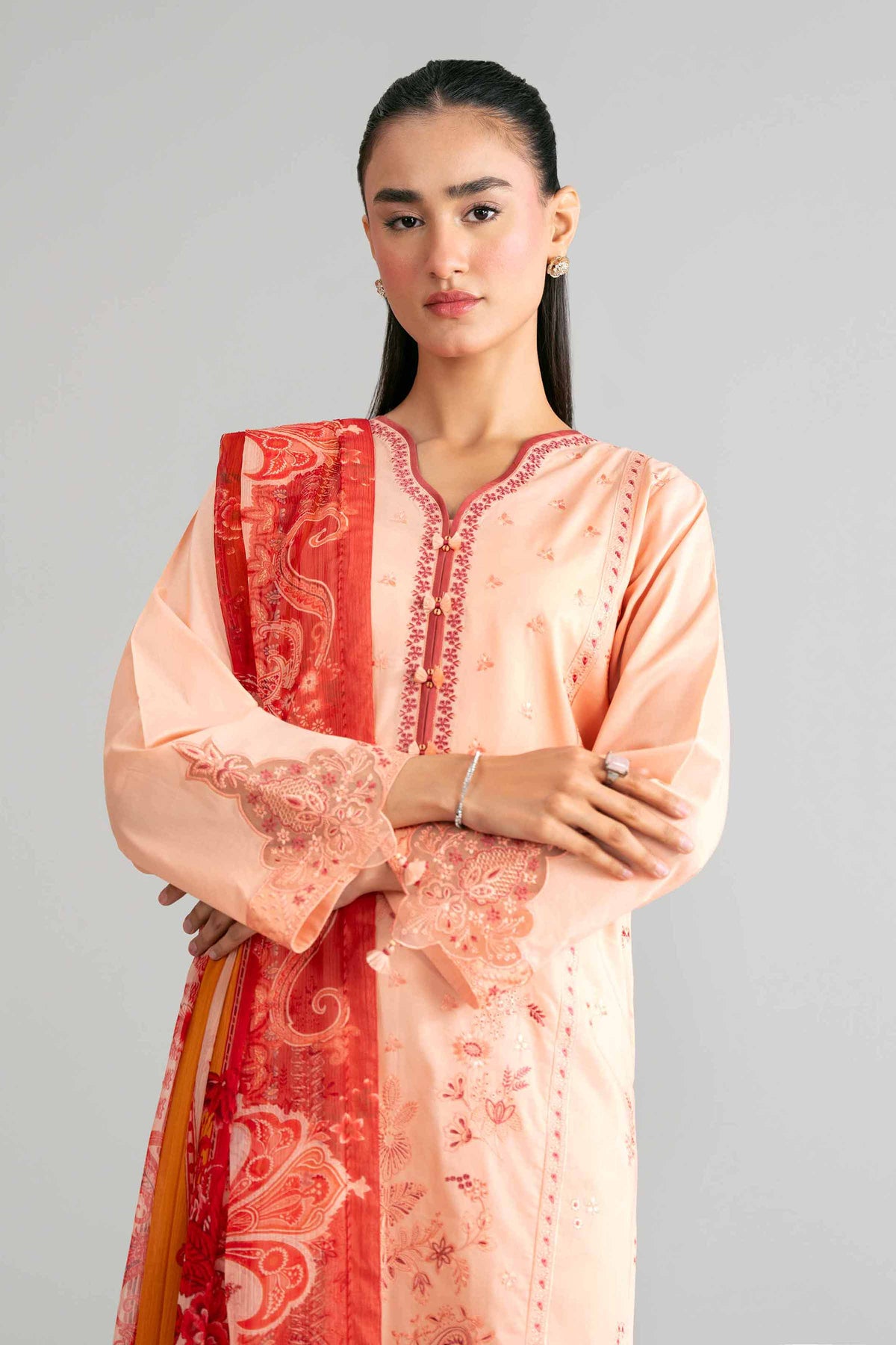 3 Piece - Digital Printed Embroidered Suit - 42601553 Orange Lawn 3PC Embroidered Nishat Australia