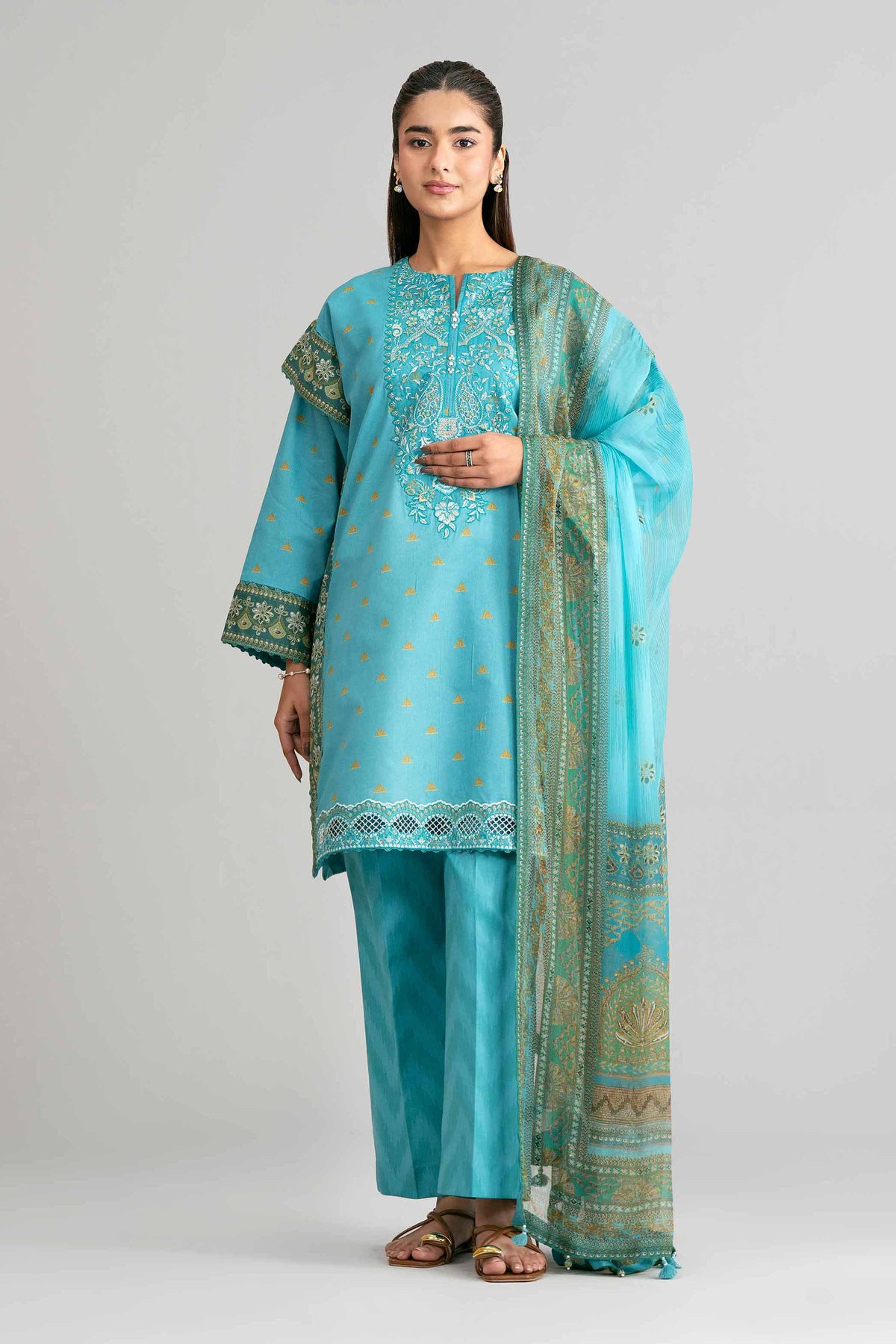 3 Piece - Digital Printed Embroidered Suit - 42601567 Blue Lawn 3PC Embroidered Nishat Australia