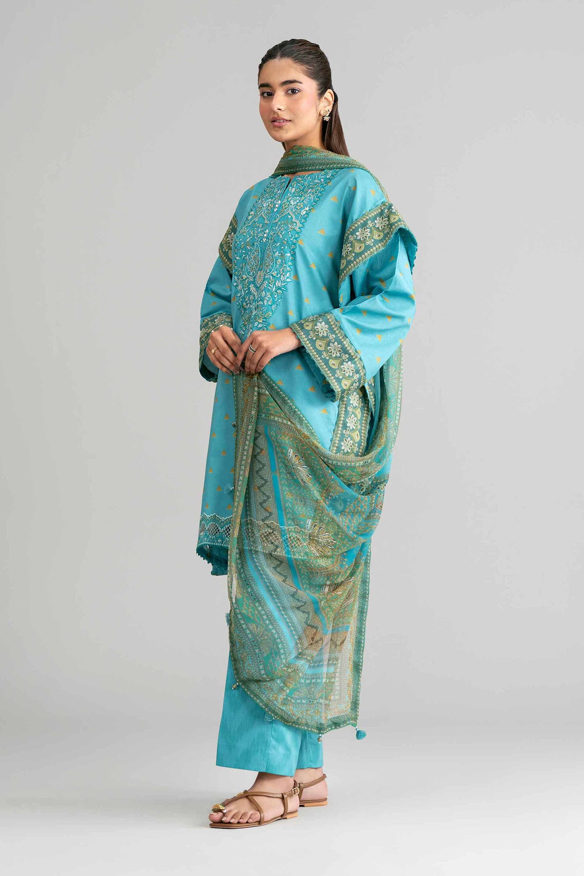 3 Piece - Digital Printed Embroidered Suit - 42601567 Blue Lawn 3PC Embroidered Nishat Australia