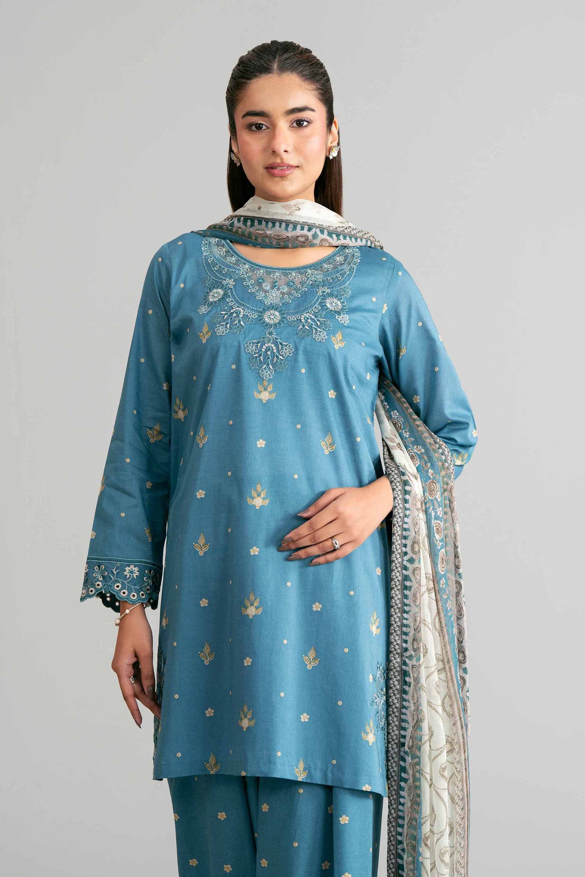 3 Piece - Digital Printed Embroidered Suit - 42601569 Blue Lawn 3PC Embroidered Nishat Australia