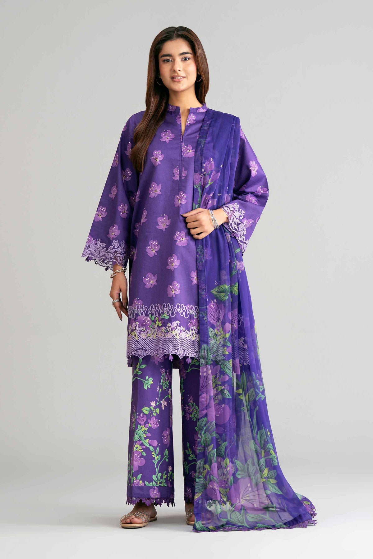 3 Piece - Digital Printed Embroidered Suit - 42601571 Purple Lawn 3PC Embroidered Nishat Australia