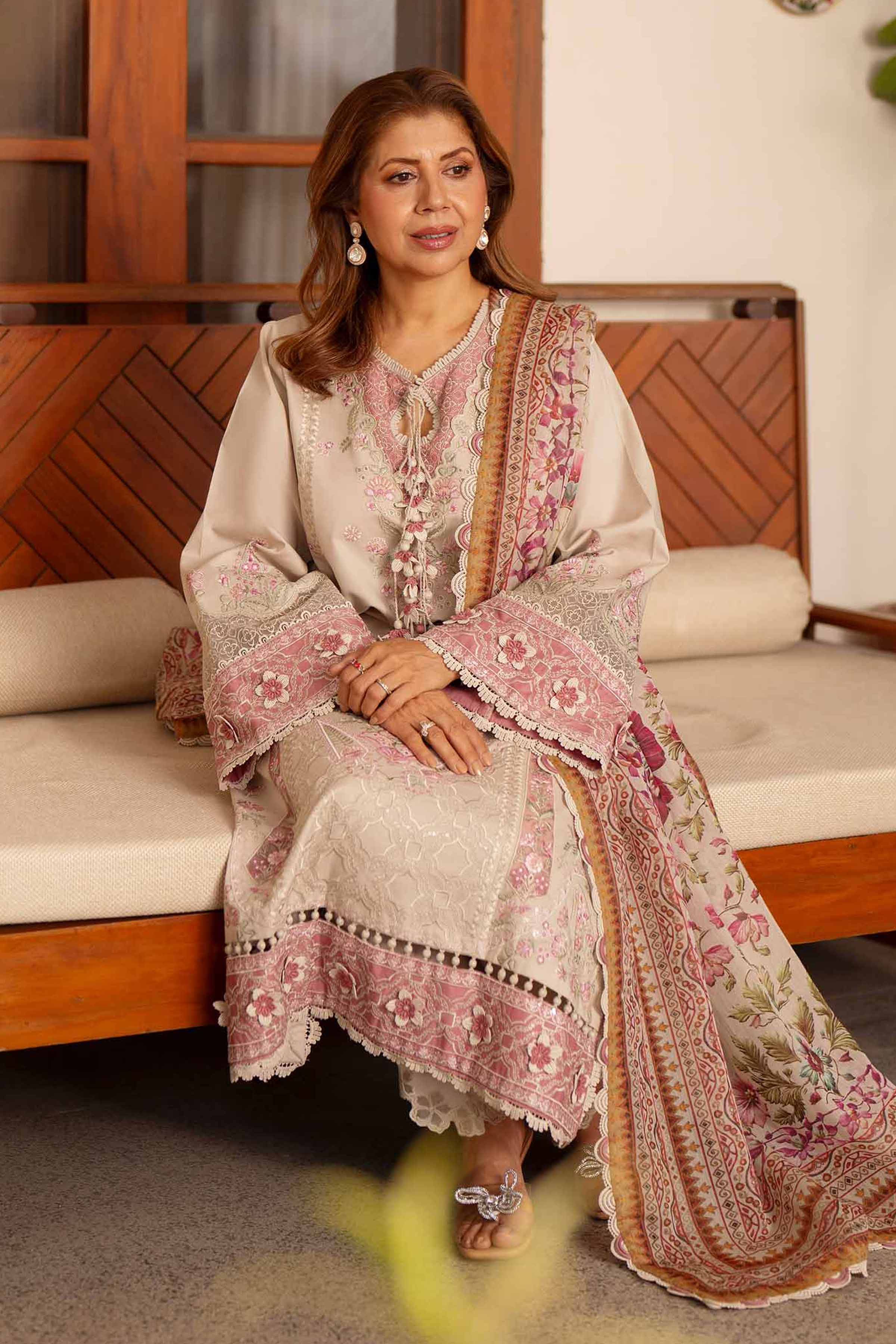 3 Piece - Digital Printed Embroidered Suit - 42601690 Beige Lawn 3PC Embroidered Nishat Australia
