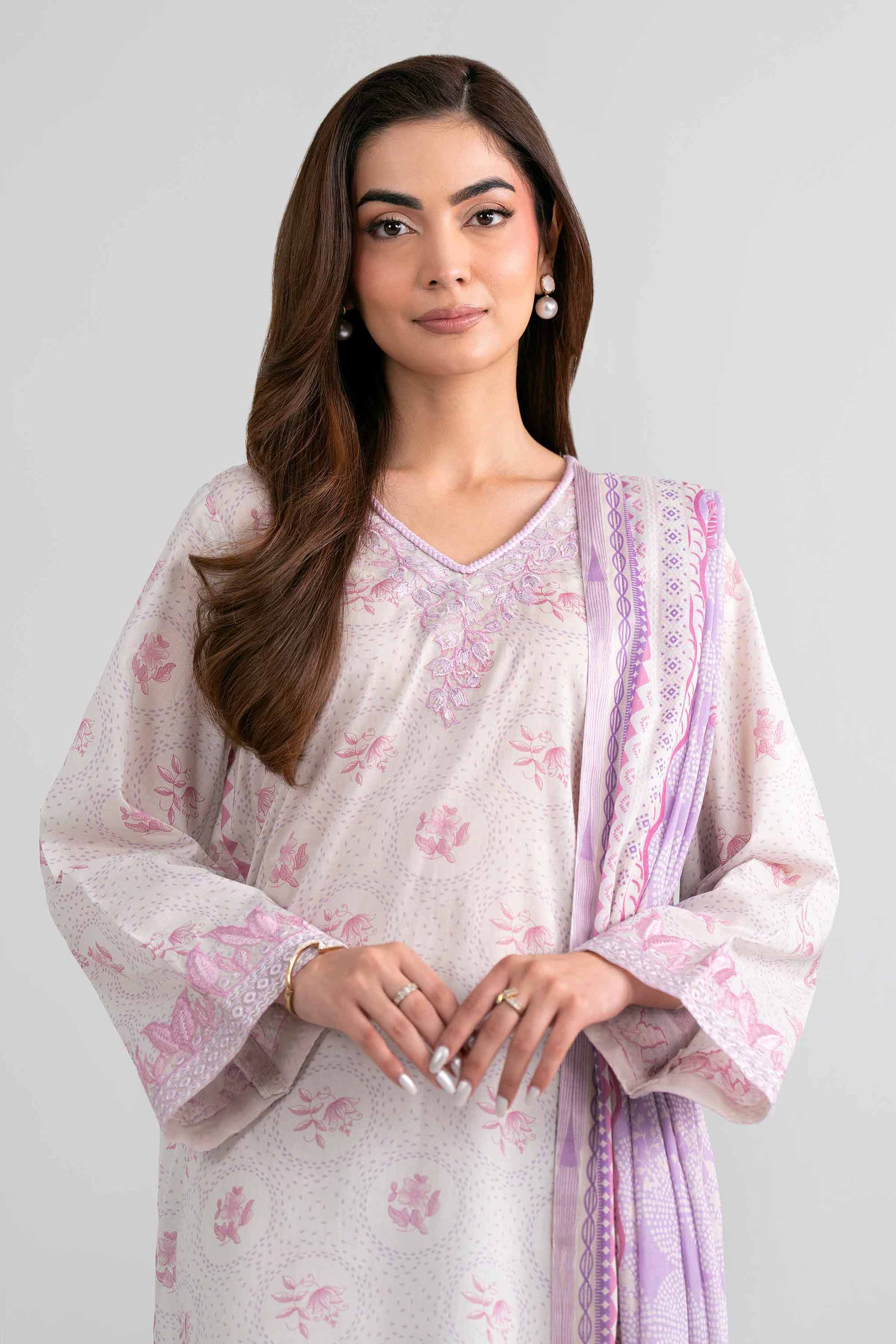 3 Piece - Printed Embroidered Suit - 42601972 Beige Lawn 3PC Embroidered Nishat Australia