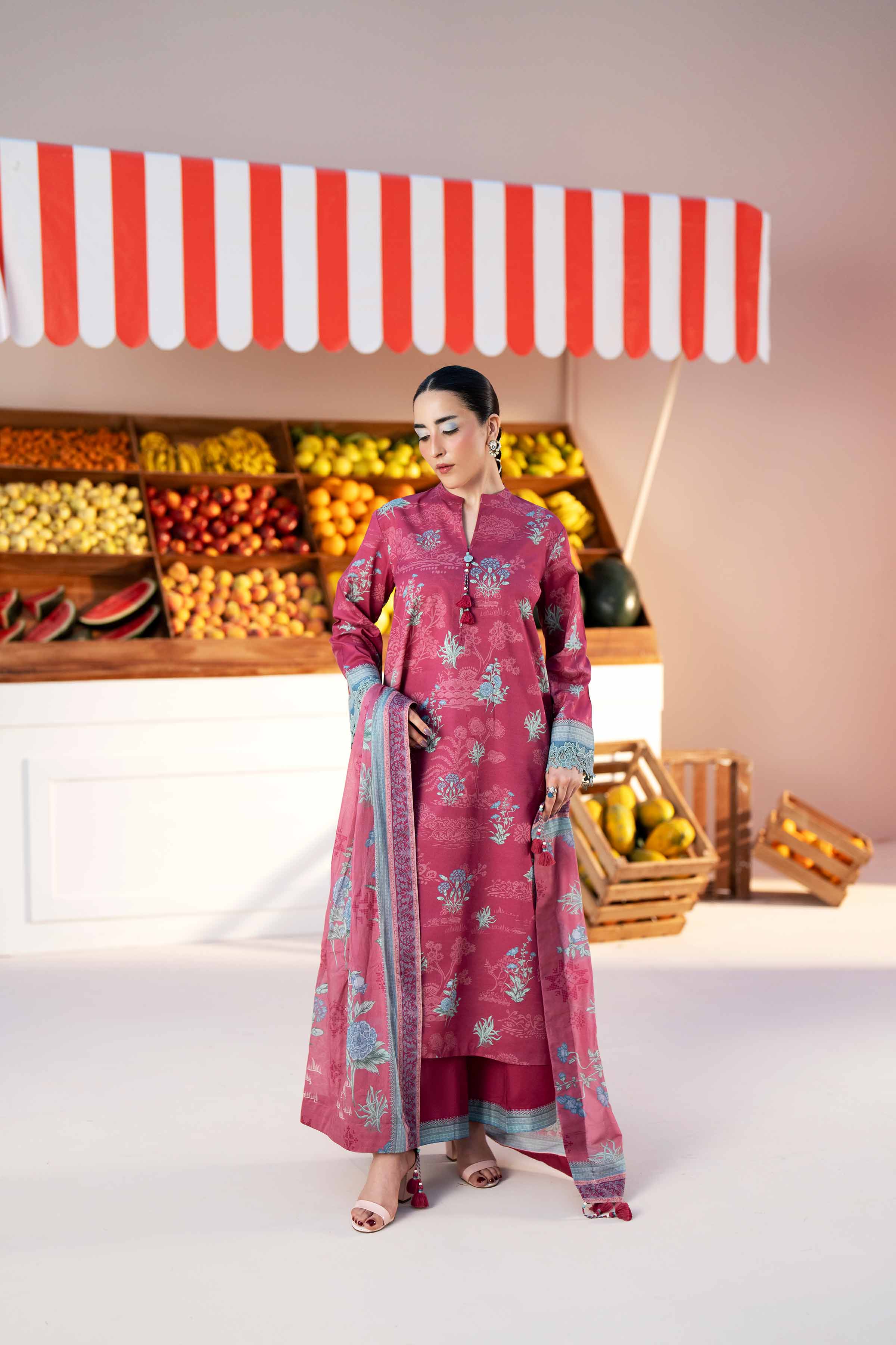 3 Piece - Printed Suit - 42601978 Maroon Lawn 3PC Printed Nishat Australia