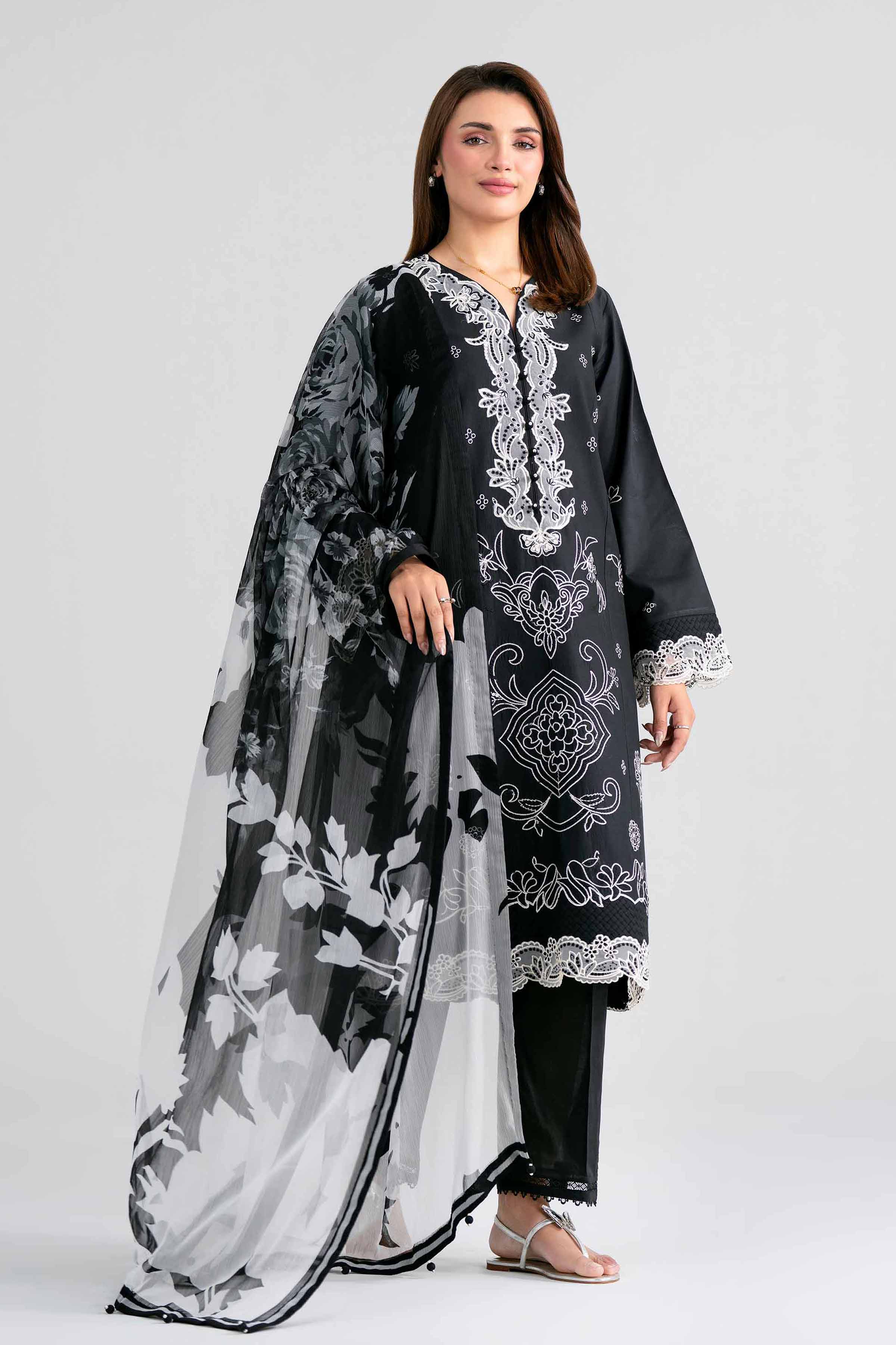 3 Piece - Digital Printed Embroidered Suit - 42601984 Black Lawn 3PC Embroidered Nishat Australia
