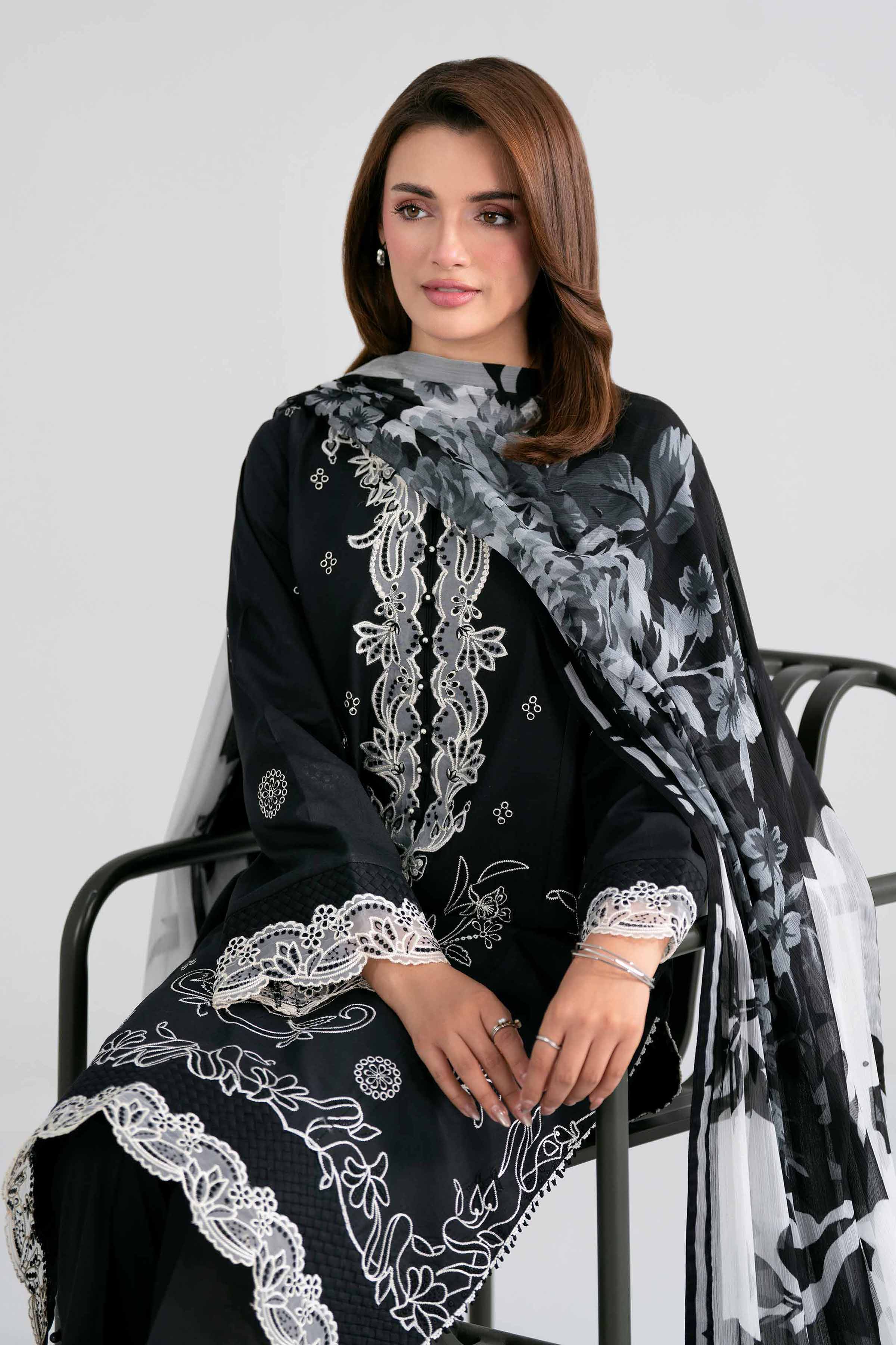 3 Piece - Digital Printed Embroidered Suit - 42601984 Black Lawn 3PC Embroidered Nishat Australia