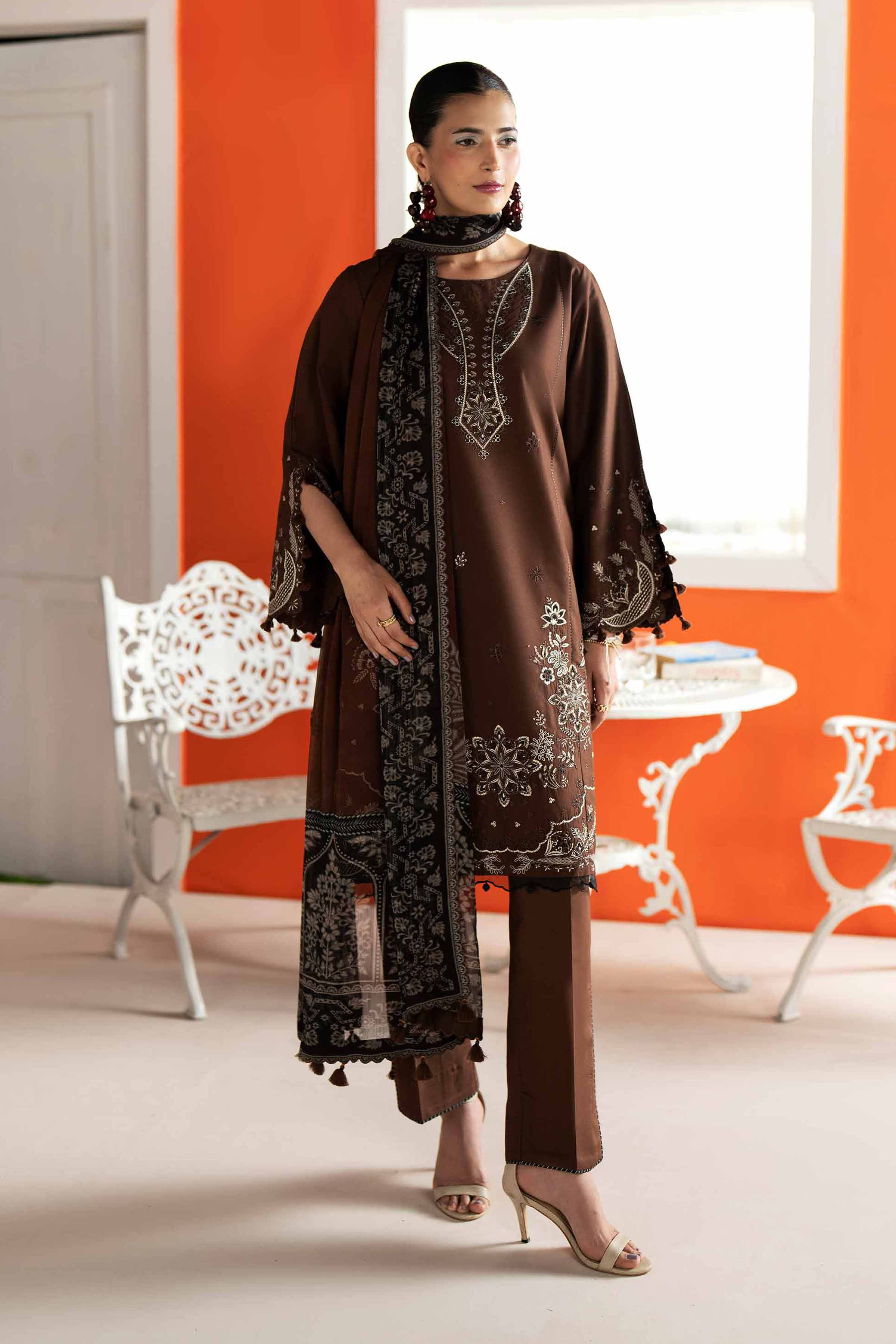 3 Piece - Digital Printed Embroidered Suit - 42601986 Brown Lawn 3PC Embroidered Nishat Australia