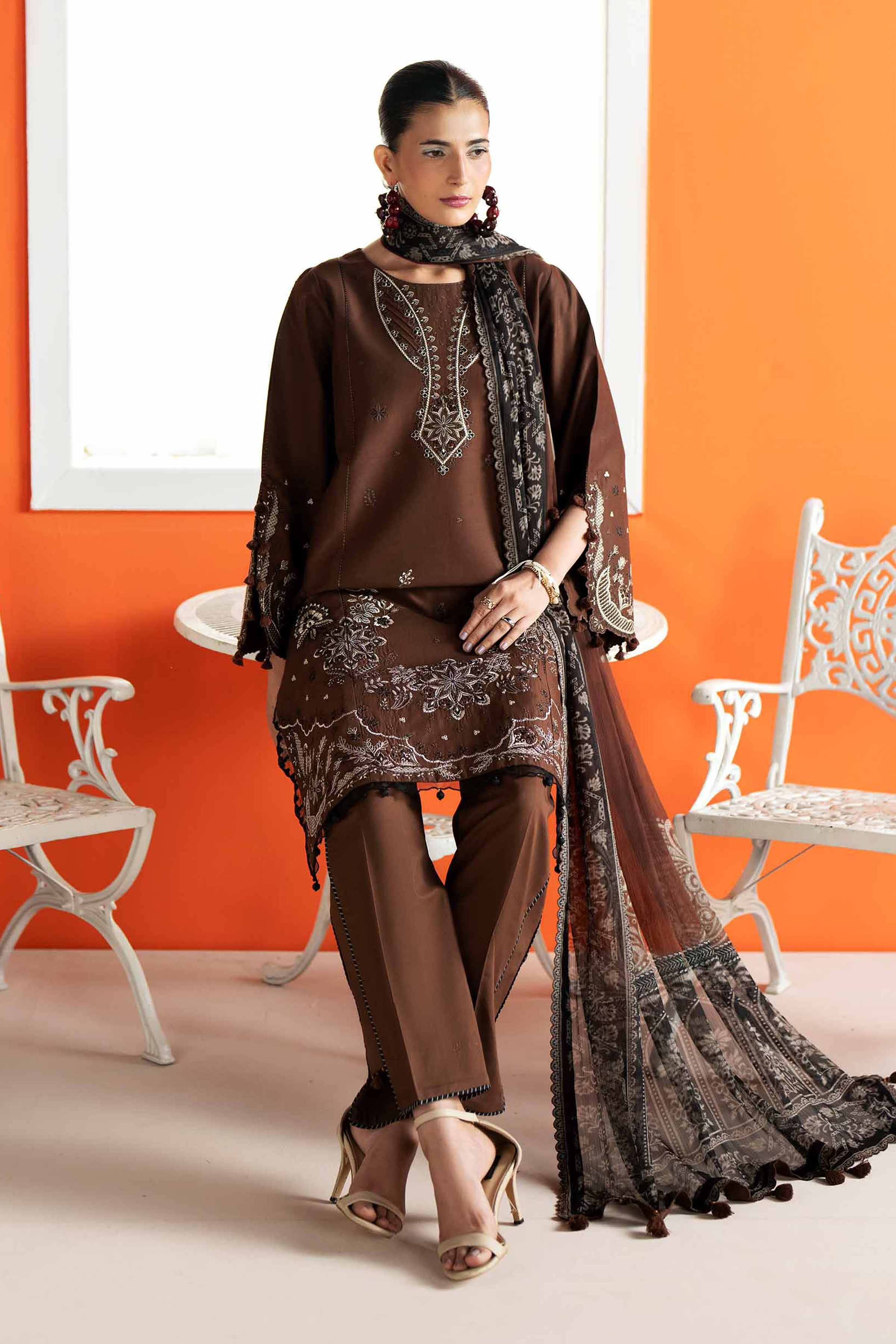 3 Piece - Digital Printed Embroidered Suit - 42601986 Brown Lawn 3PC Embroidered Nishat Australia