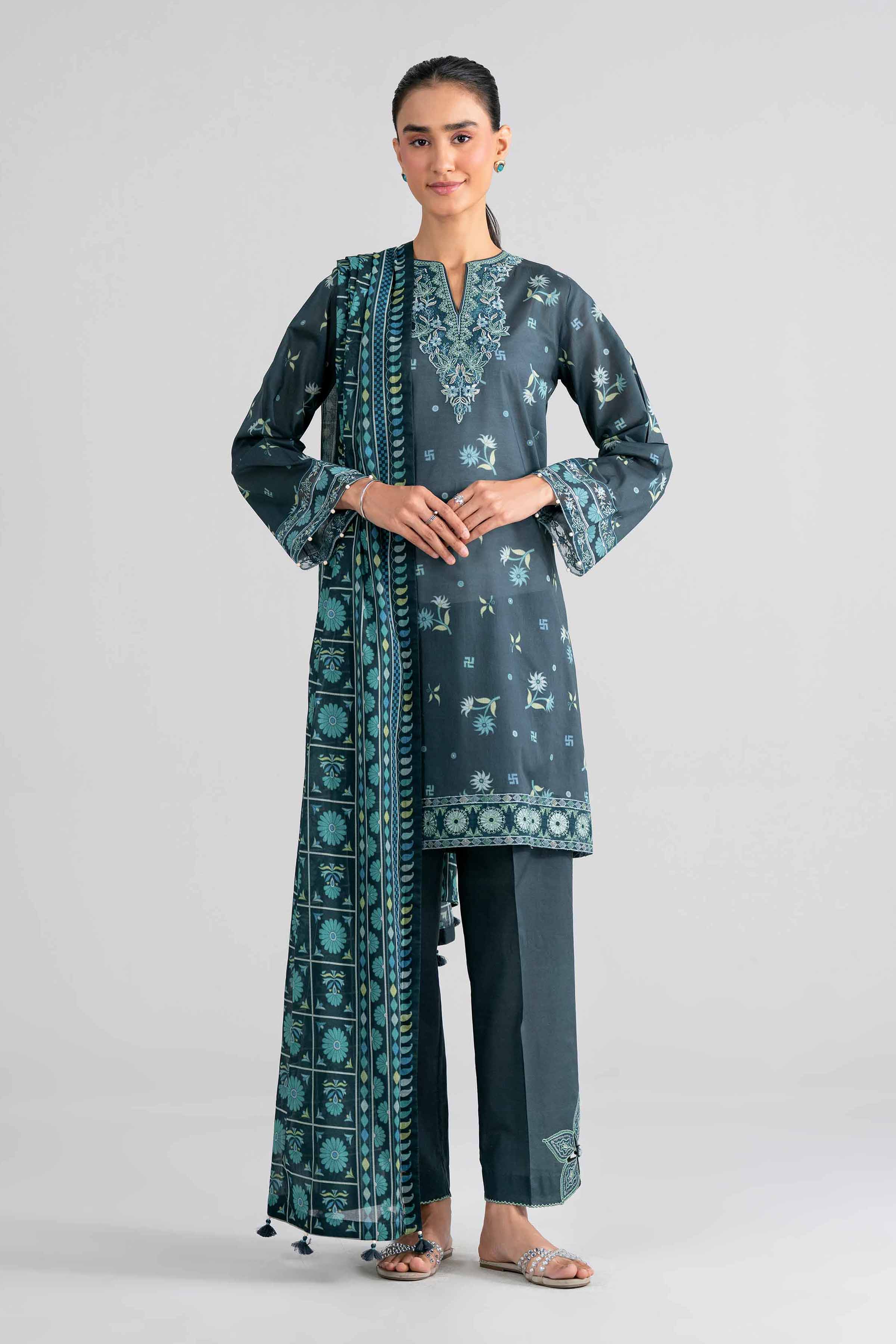 3 Piece - Printed Embroidered Suit - 42602017 Green Lawn 3PC Embroidered Nishat Australia