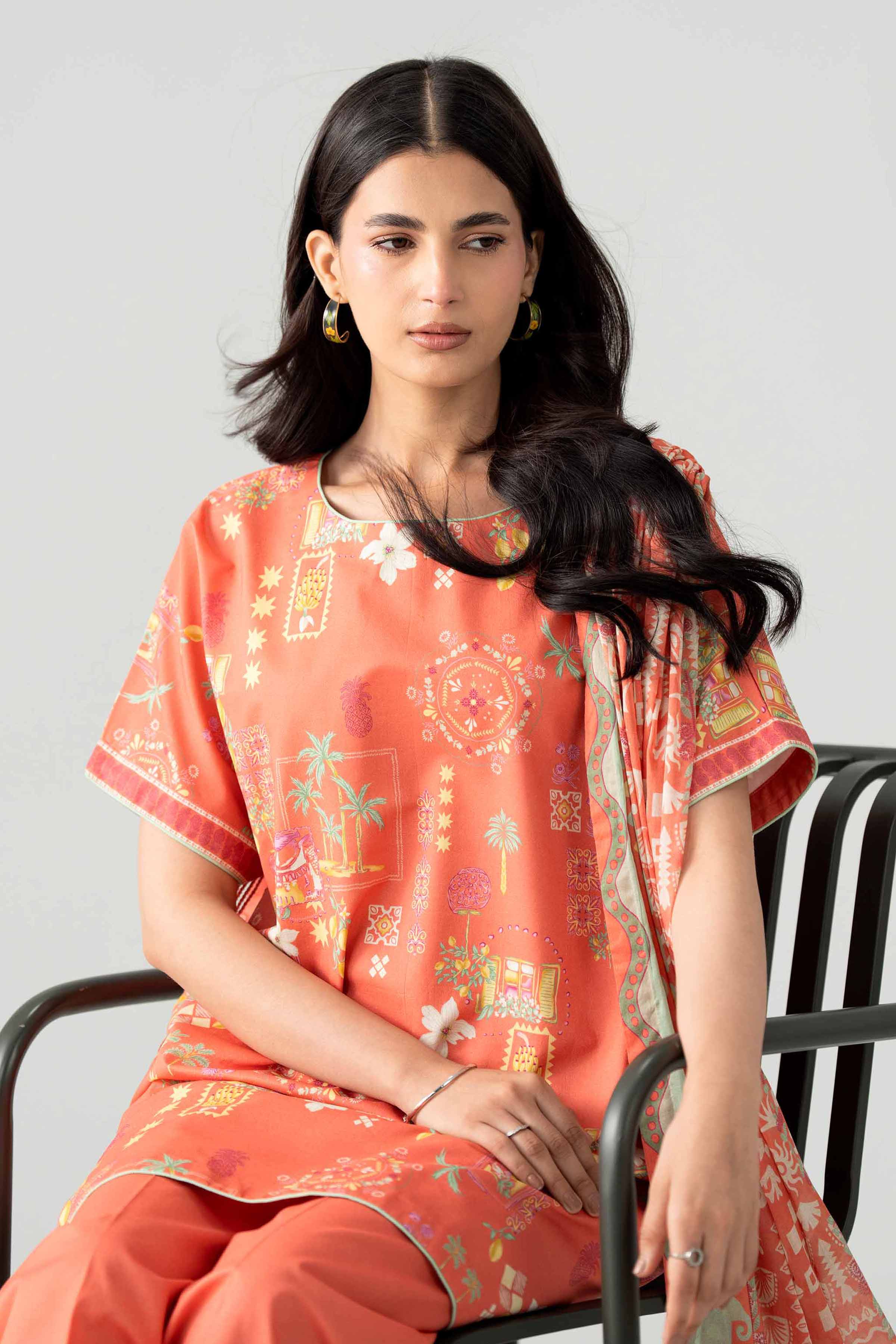 3 Piece - Printed Suit - 42602028 Orange Lawn 3PC Printed Nishat Australia