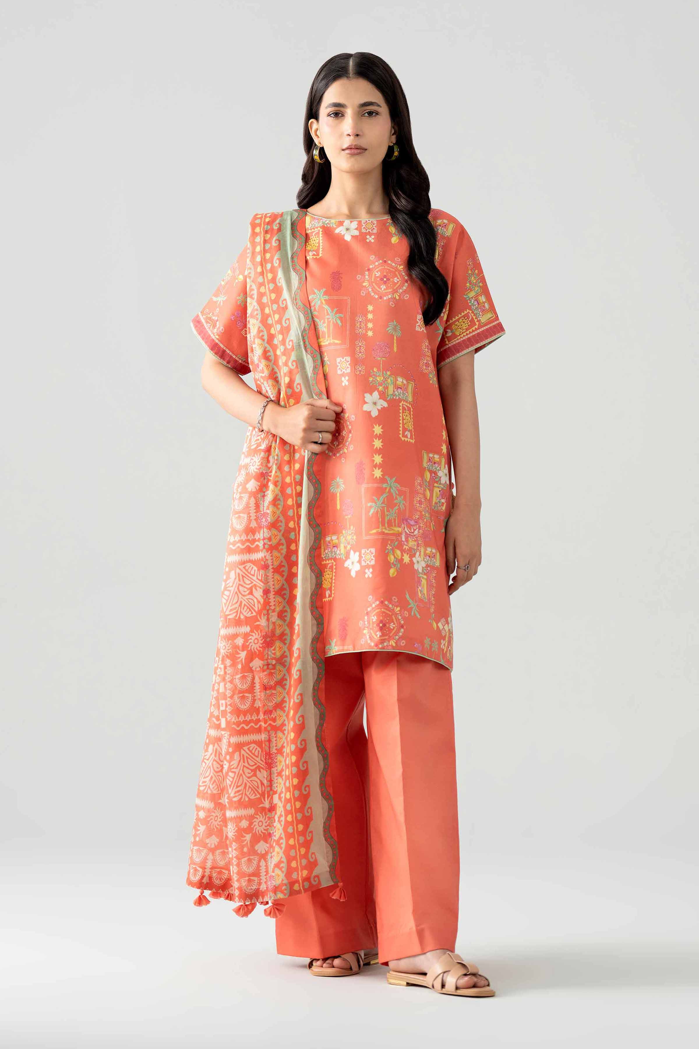 3 Piece - Printed Suit - 42602028 Orange Lawn 3PC Printed Nishat Australia